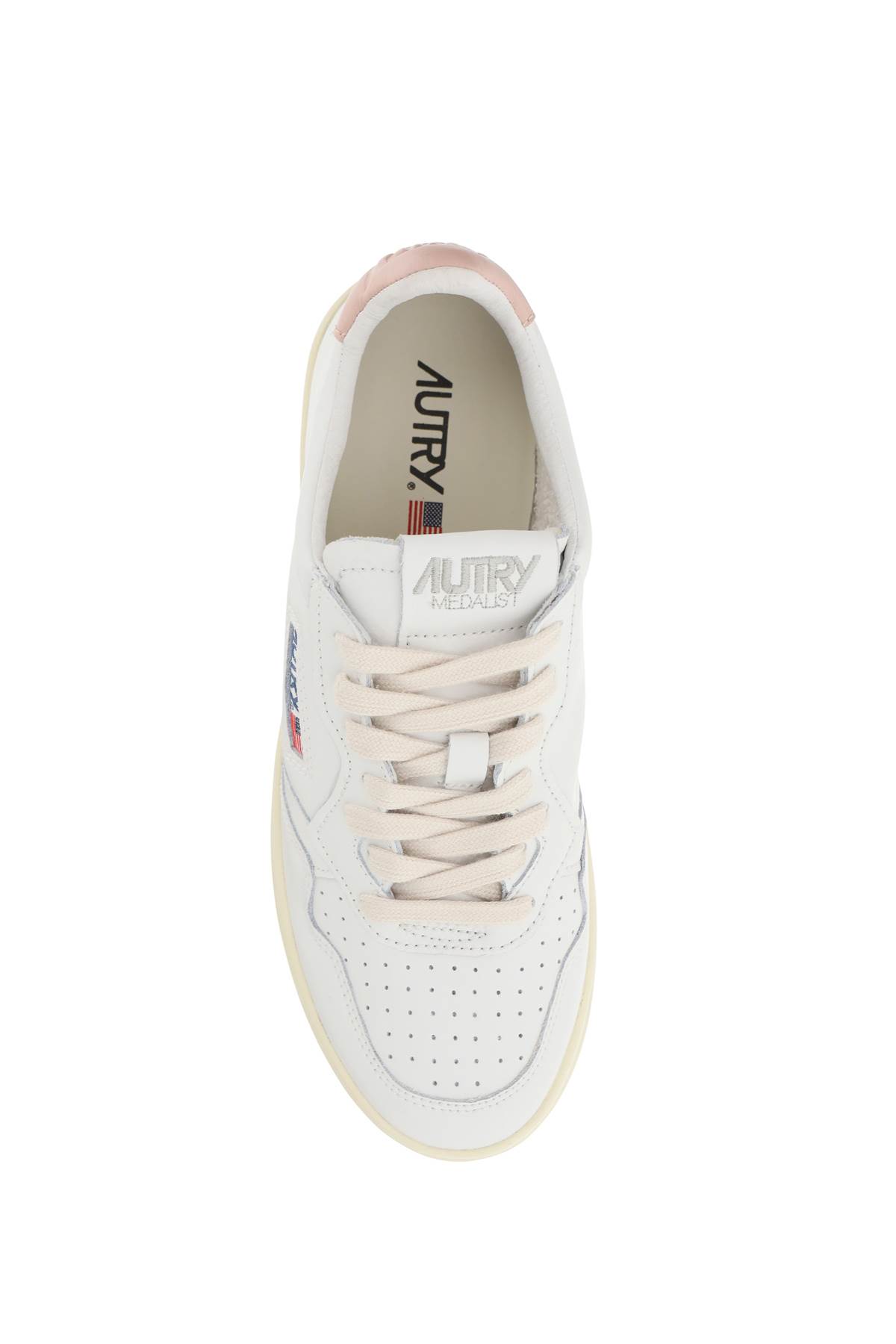 Shop Autry Leather Medalist Low Sneakers In White Pink (white)