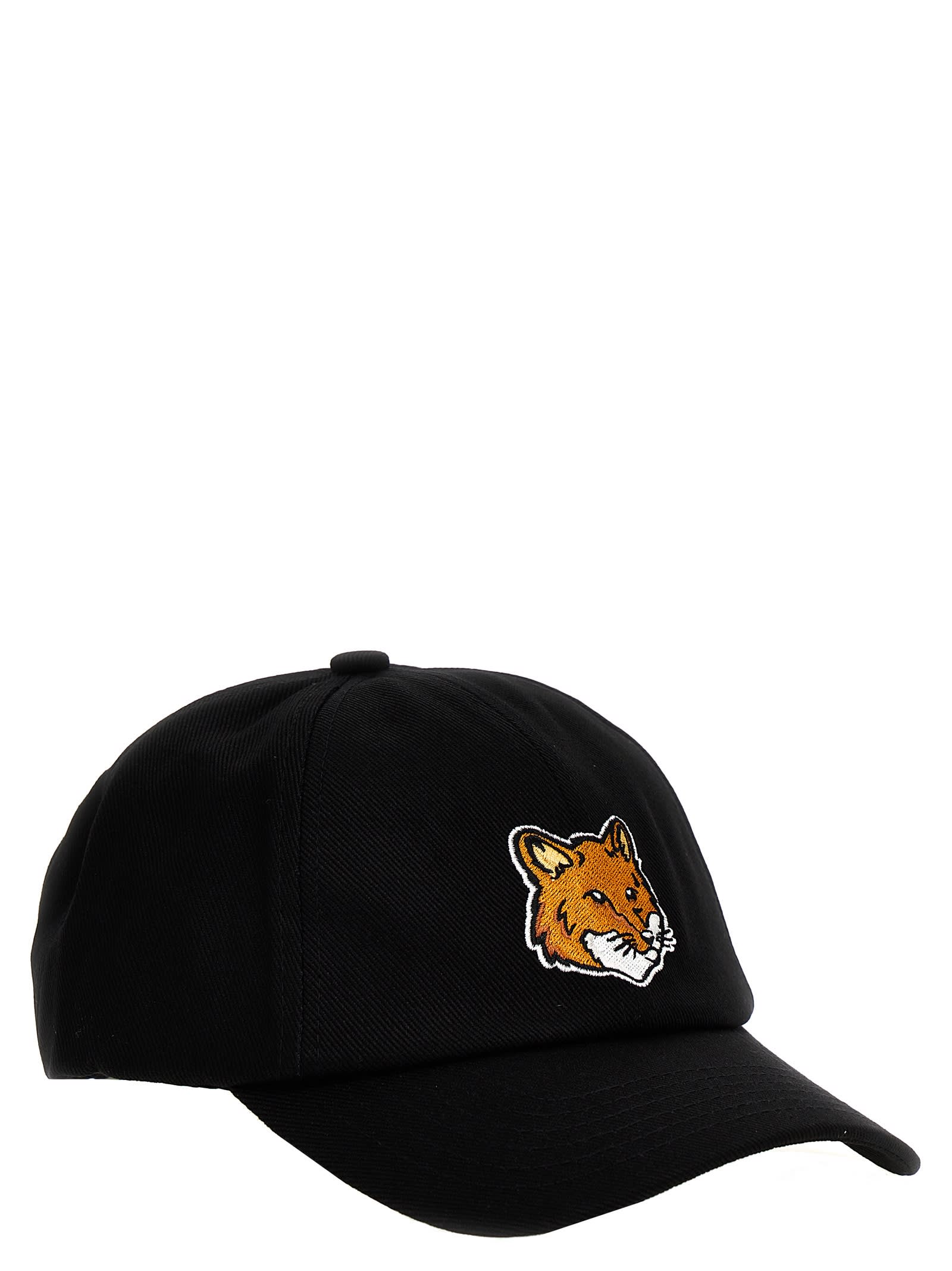 Shop Maison Kitsuné Large Fox Head Cap In Black