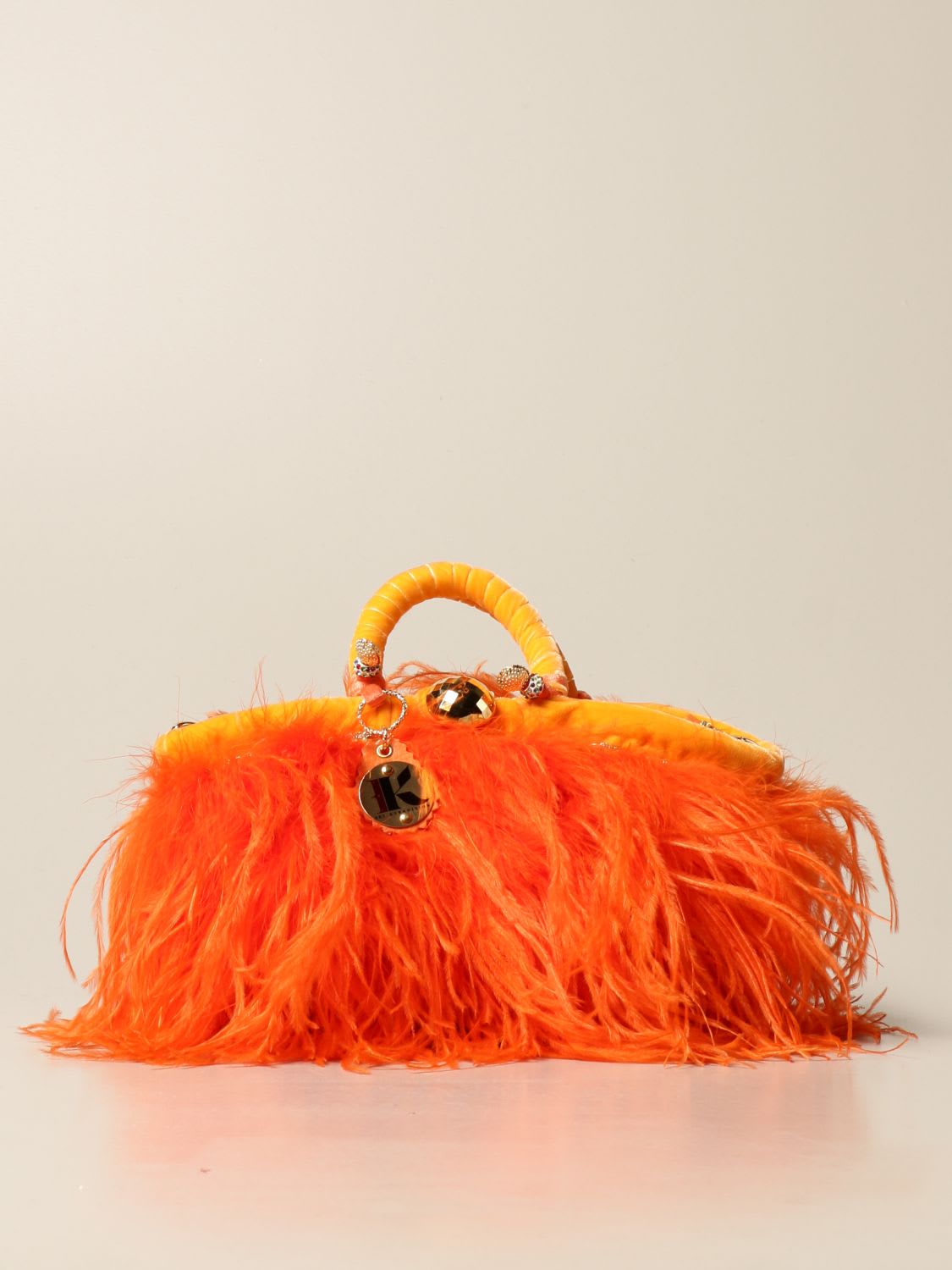 Sikuly Mini Bag Coffa Bag Piume Orange P. Sikuly With Feathers