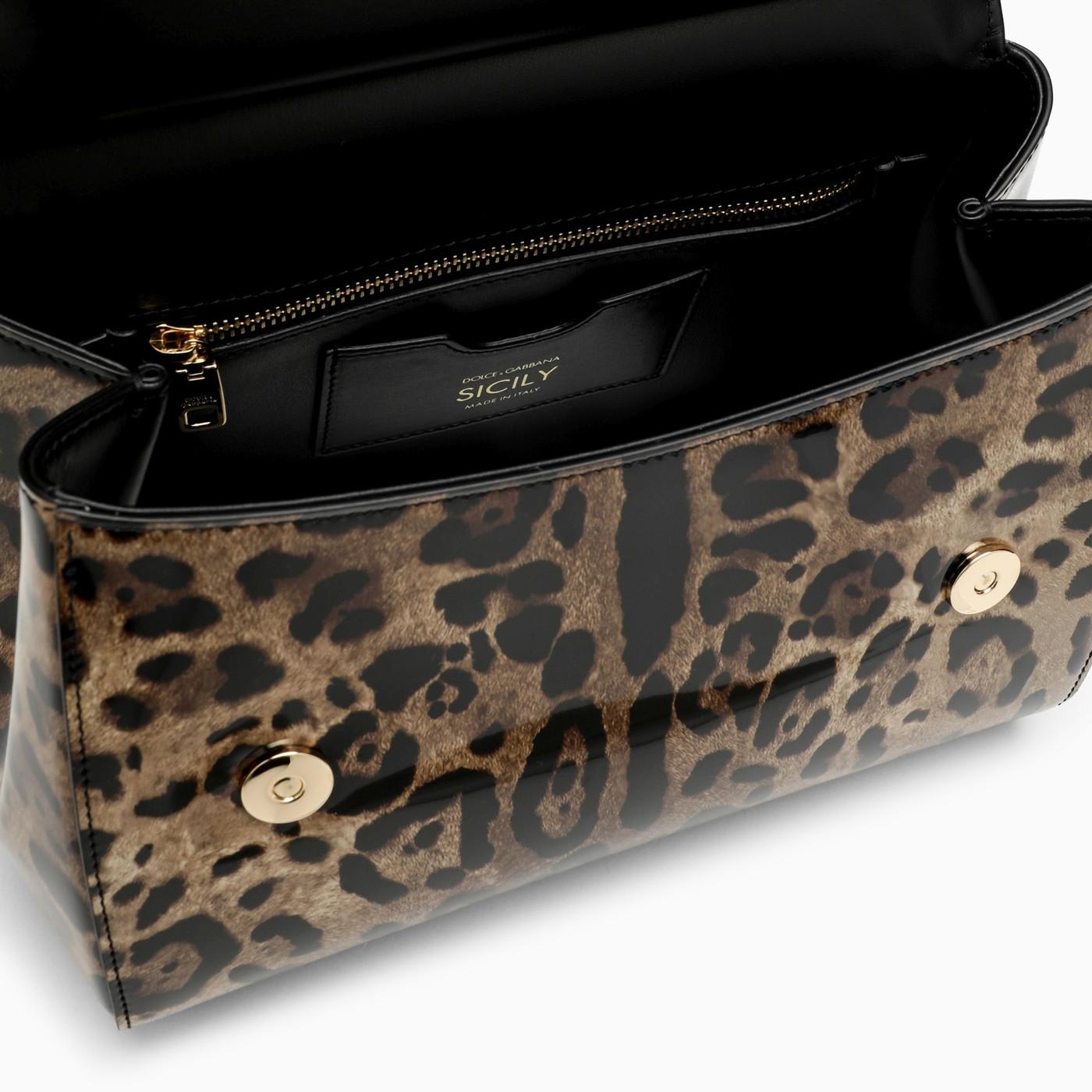 Shop Dolce & Gabbana Medium Sicily Bag In Shiny Leopard-print Leather