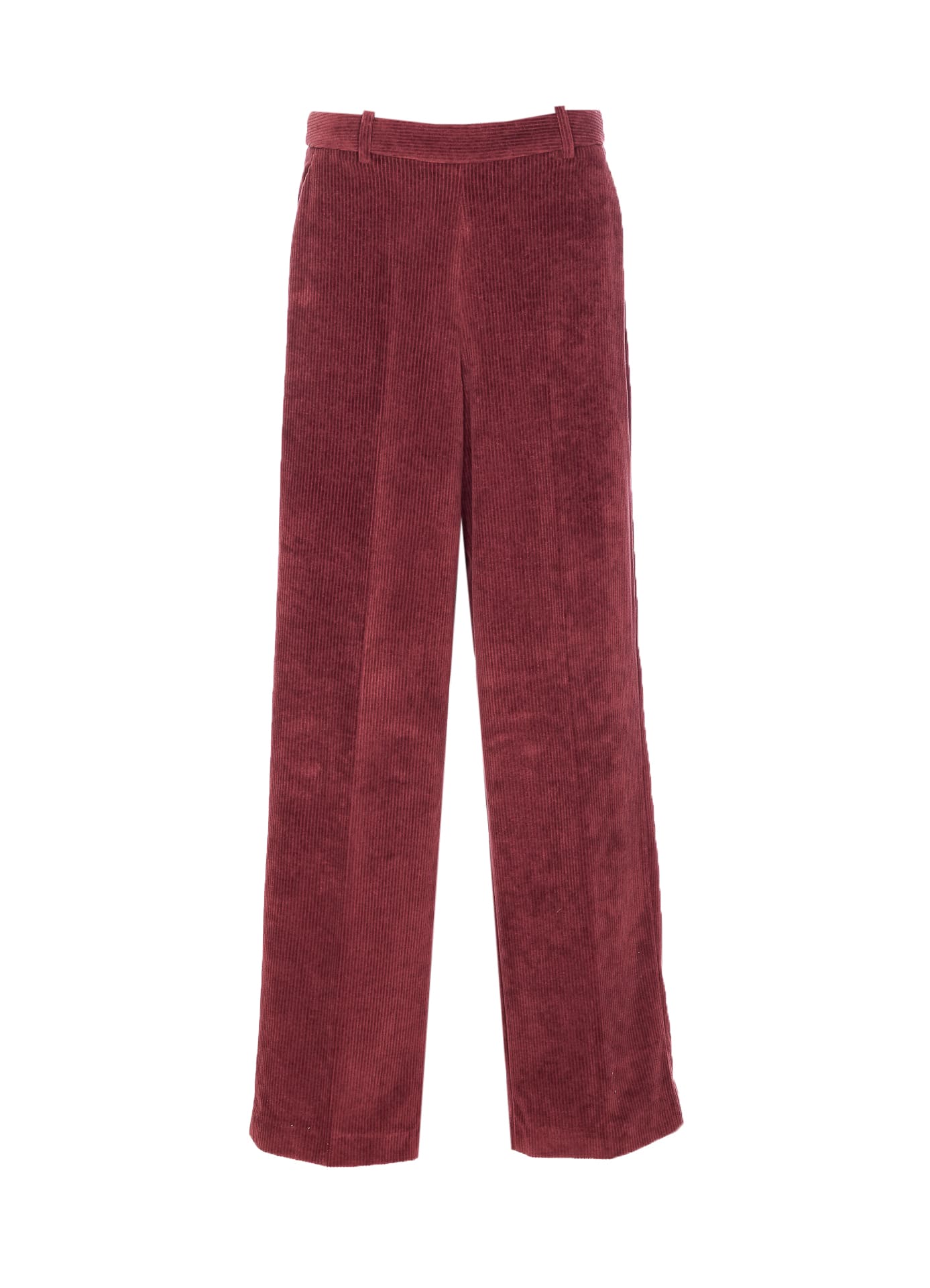 Circolo 1901 High-waisted Wide-leg Pants In Textured Burgundy Corduroy In Red