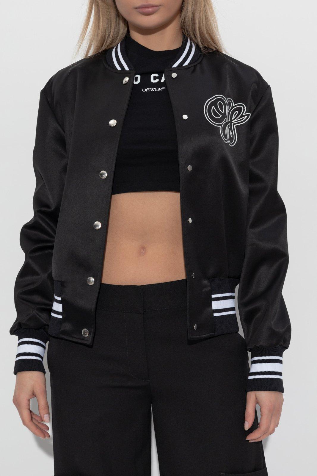 Off-white Logo Printed Varsity Jacket In Black White