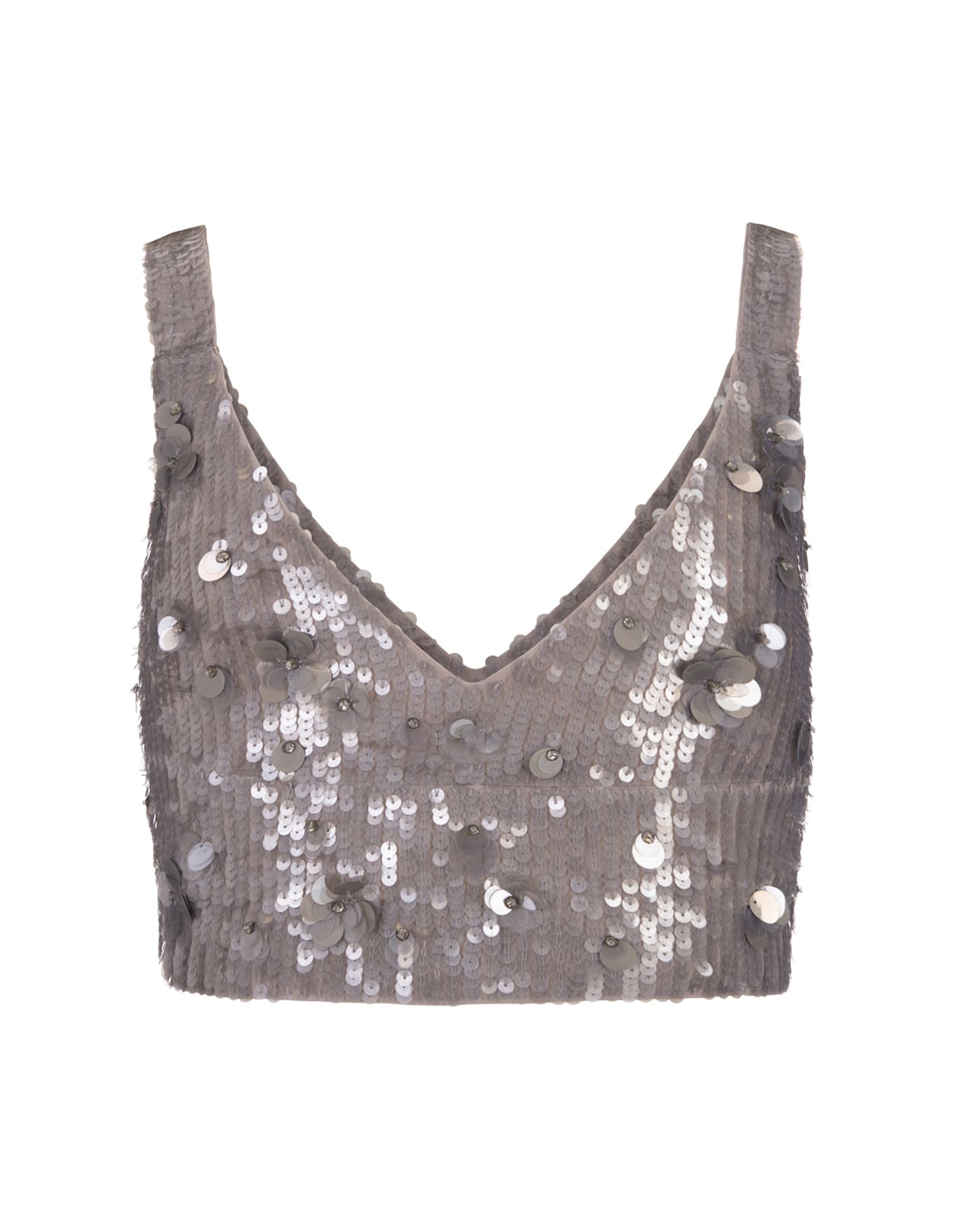 P.A.R.O.S.H GREY GLOW FULL SEQUINS CROP TOP 