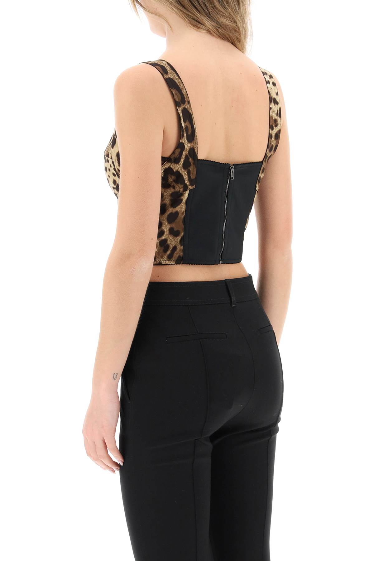 Shop Dolce & Gabbana Leopard Print Silk Bustier Top In Animalier