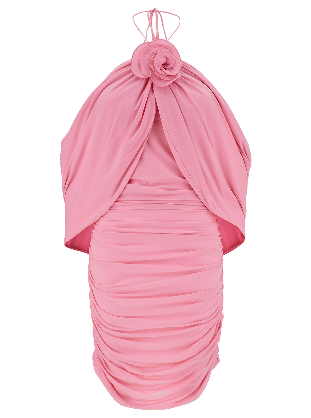 Shop Magda Butrym Mini Pink Dress With Cape And Rose Patch In Stretch Polyamide Woman