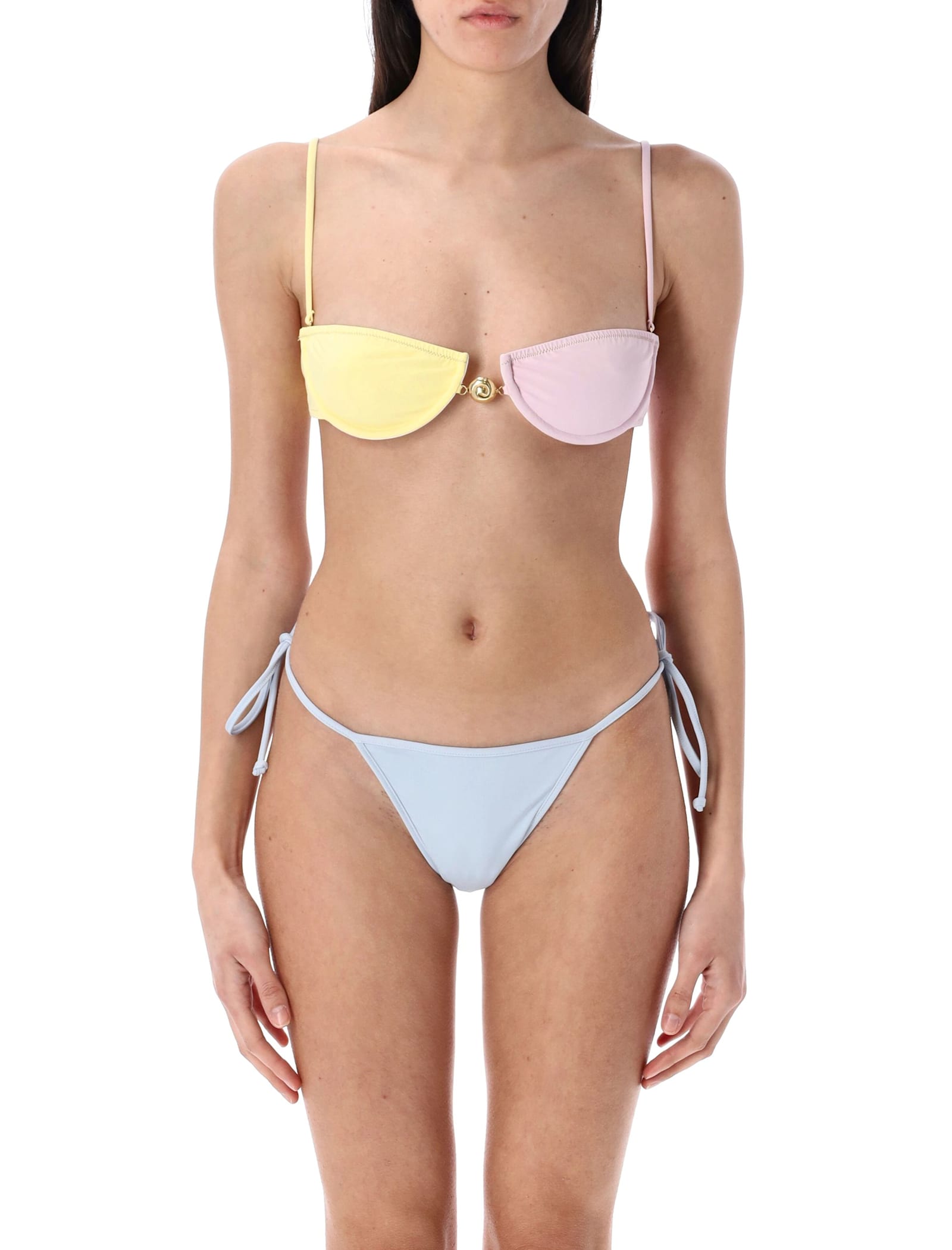 Reina Olga Adjustable Straps Color-block Tie-side Bikini In Black