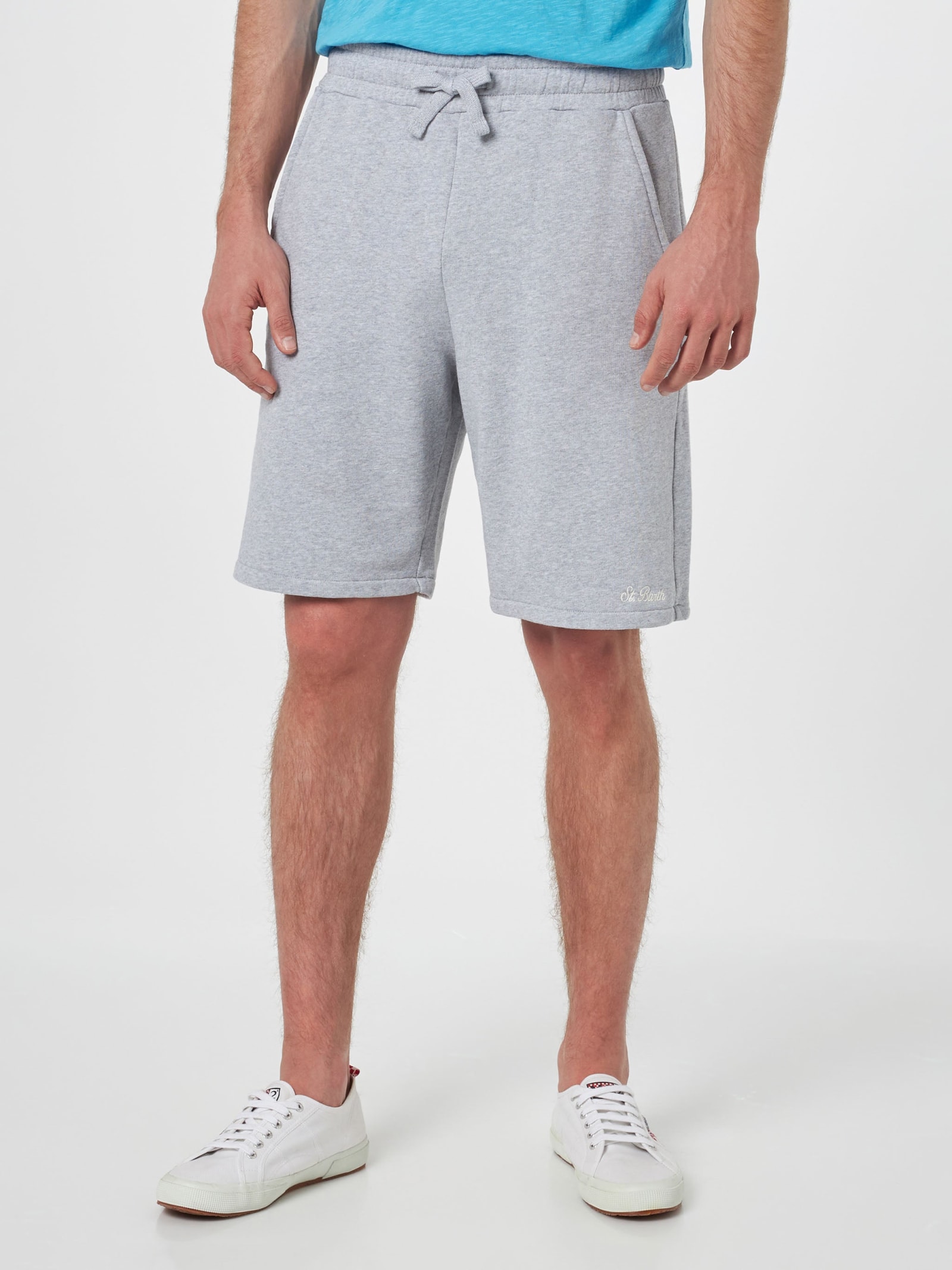 Shop Mc2 Saint Barth Man Mélange Grey Cotton Fleece Bermuda Shorts Randle
