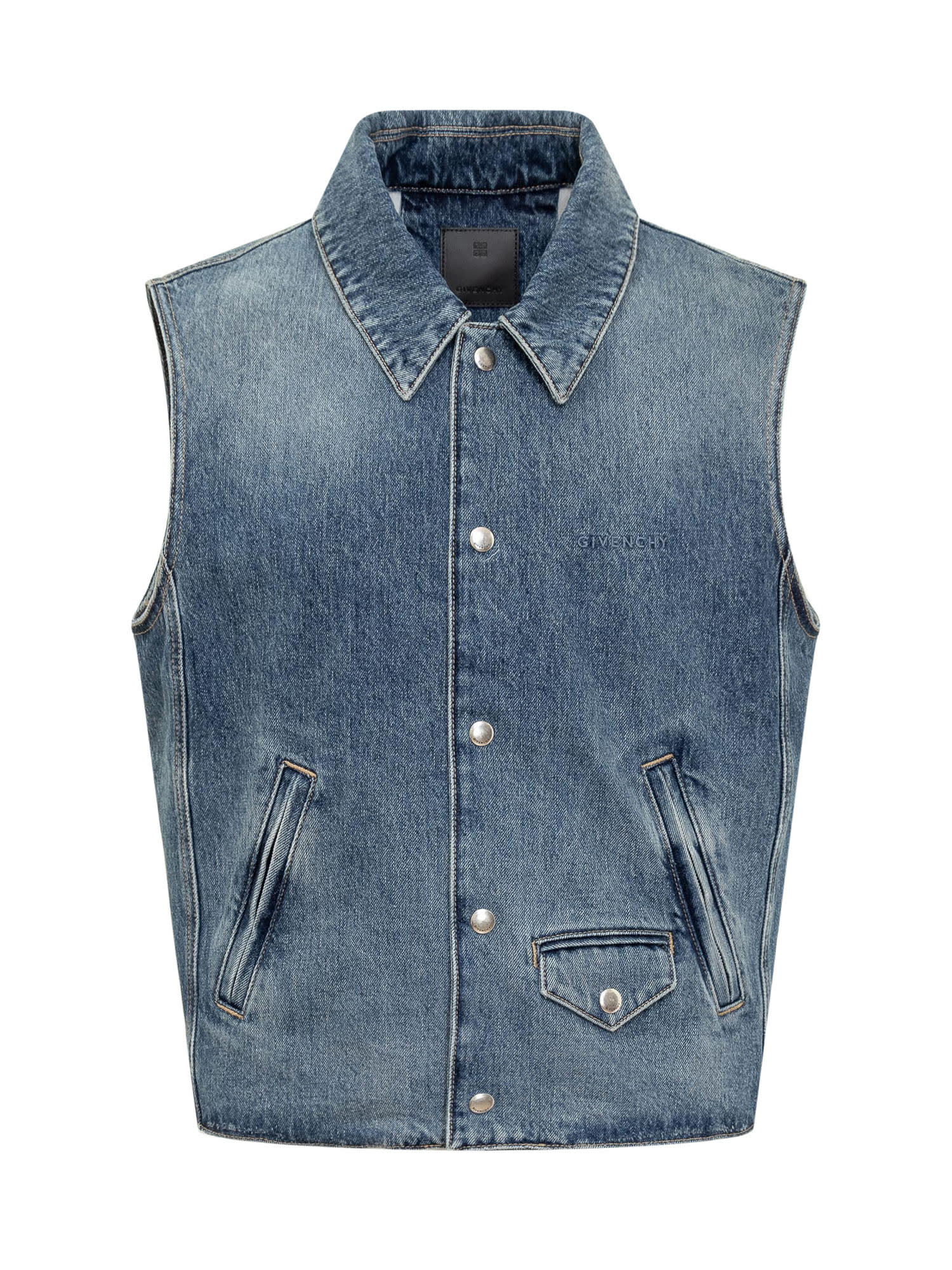 Shop Givenchy Denim Vest In Indigo Blue