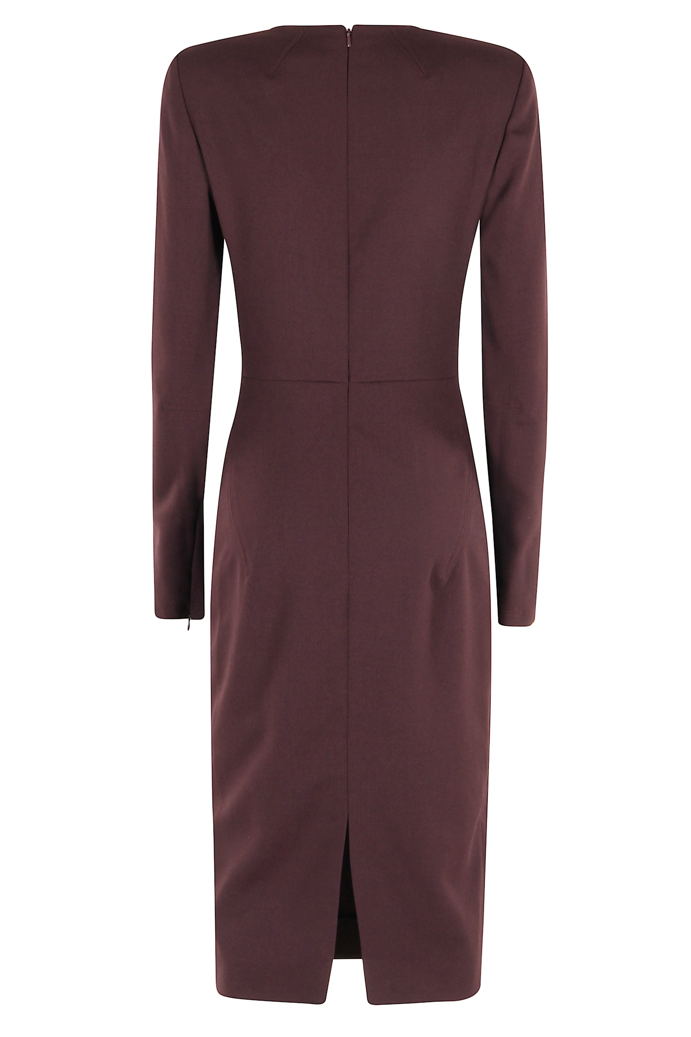 Victoria Beckham Fitted Long Sleeve Dress With Slit Back In Burgundy