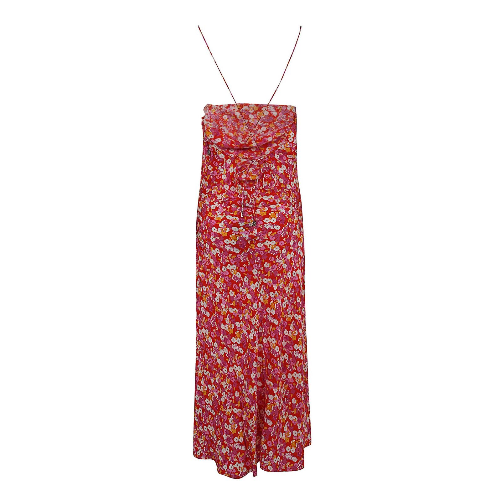 Shop Rotate Birger Christensen Jacquard Flower Printed Midi Dress In Acid Flower Aop+fiery Red