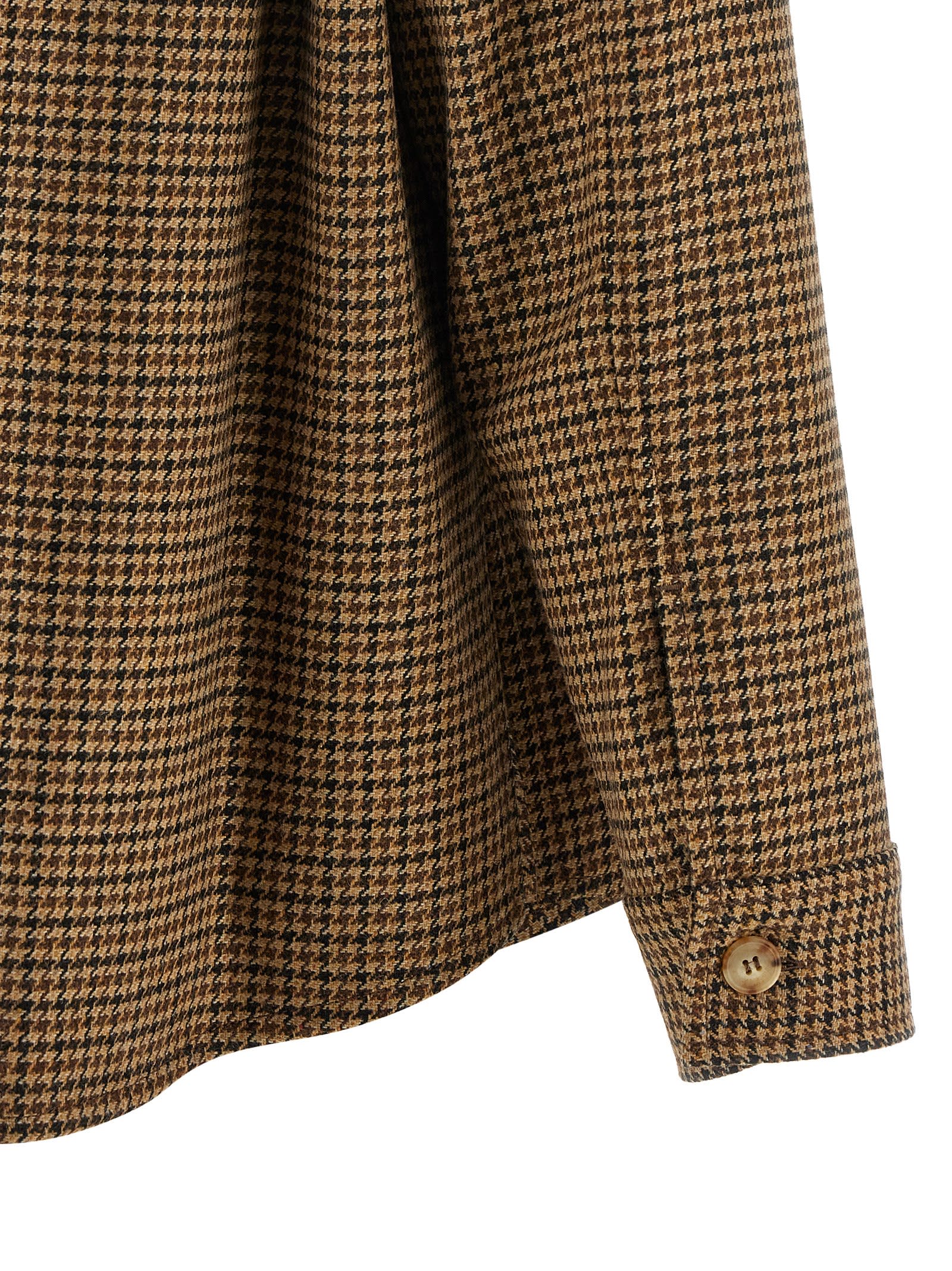 Saint Laurent Long Sleeve Checkered Overshirt Chest Pockets In Brown