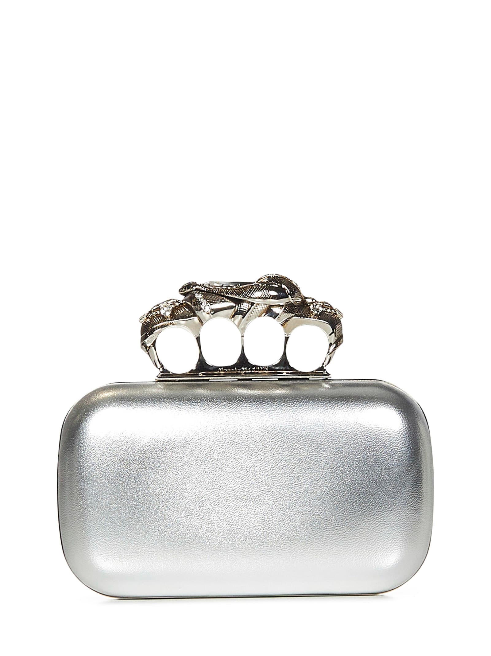 Shop Alexander Mcqueen Snake Knuckle Clutch In Silver