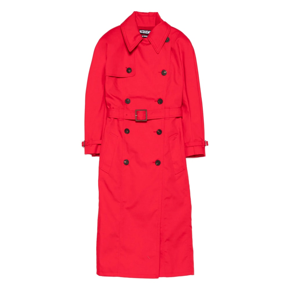Jacquemus Belted Trench Coat With Structured Collar In Red