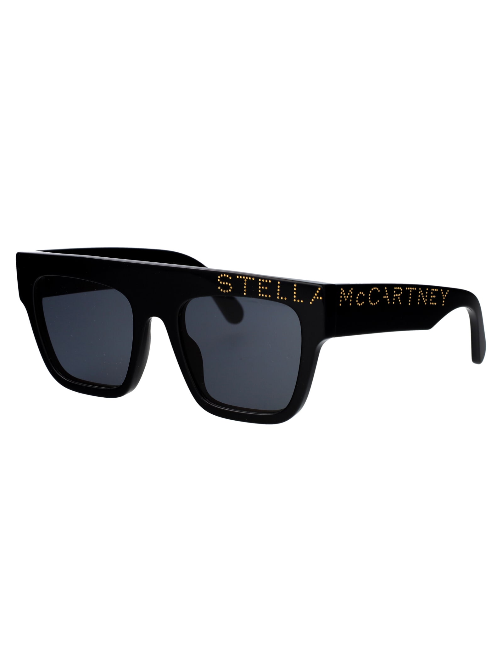 Shop Stella Mccartney Logo Sunglasses In 01a Shiny Black / Smoke