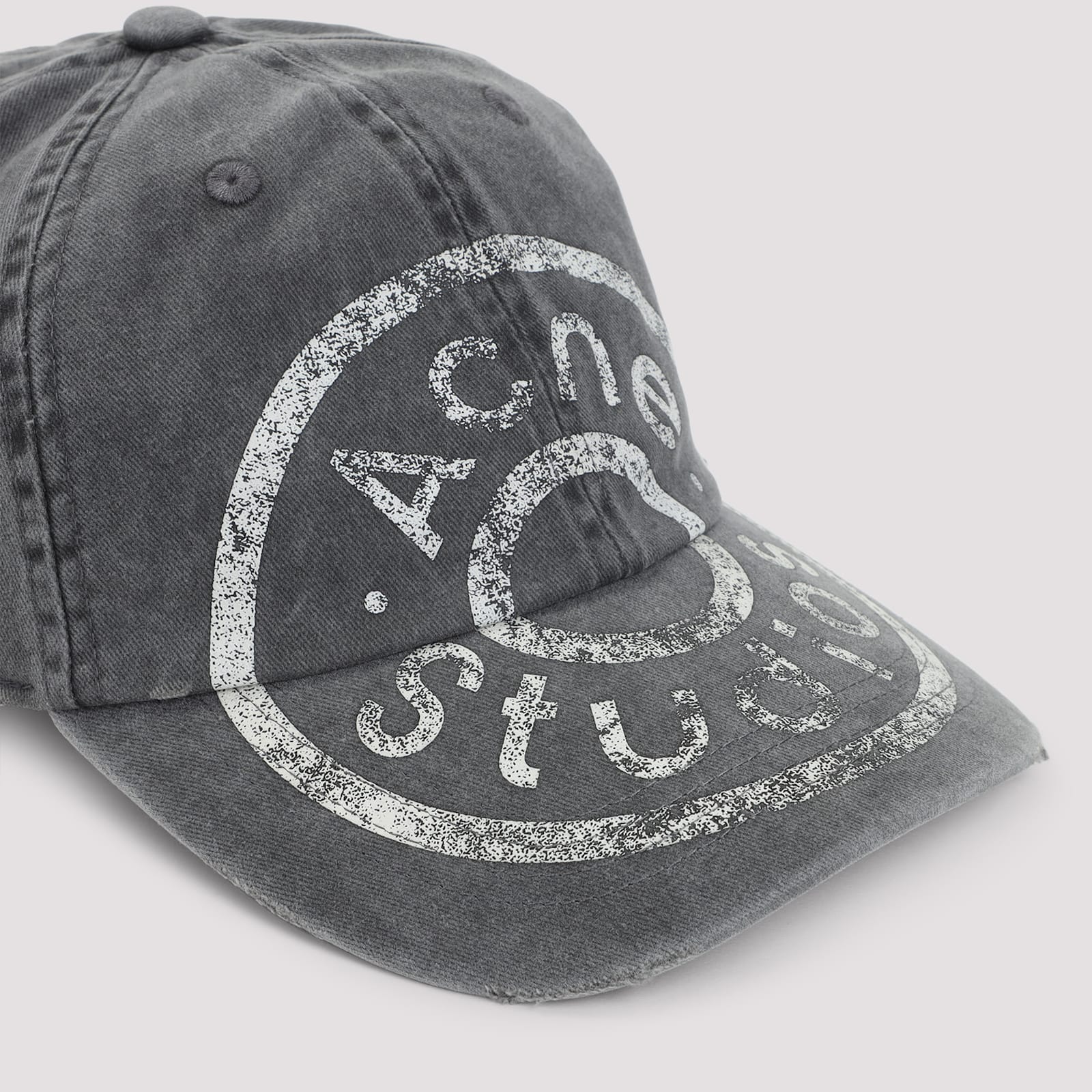 Acne Studios Distressed Curved Brim Hat With Eyelet Vents In Gray