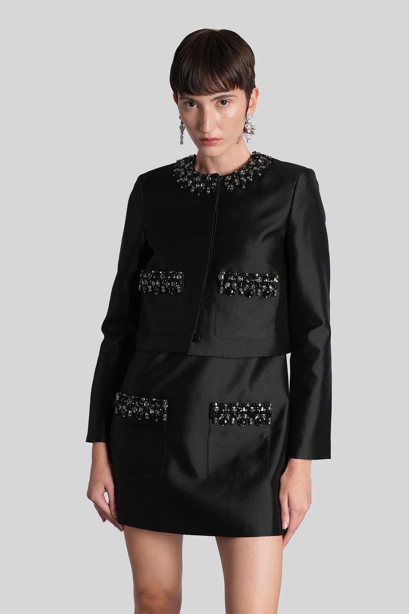 Self-portrait Casual Jacket In Black Polyester In Black