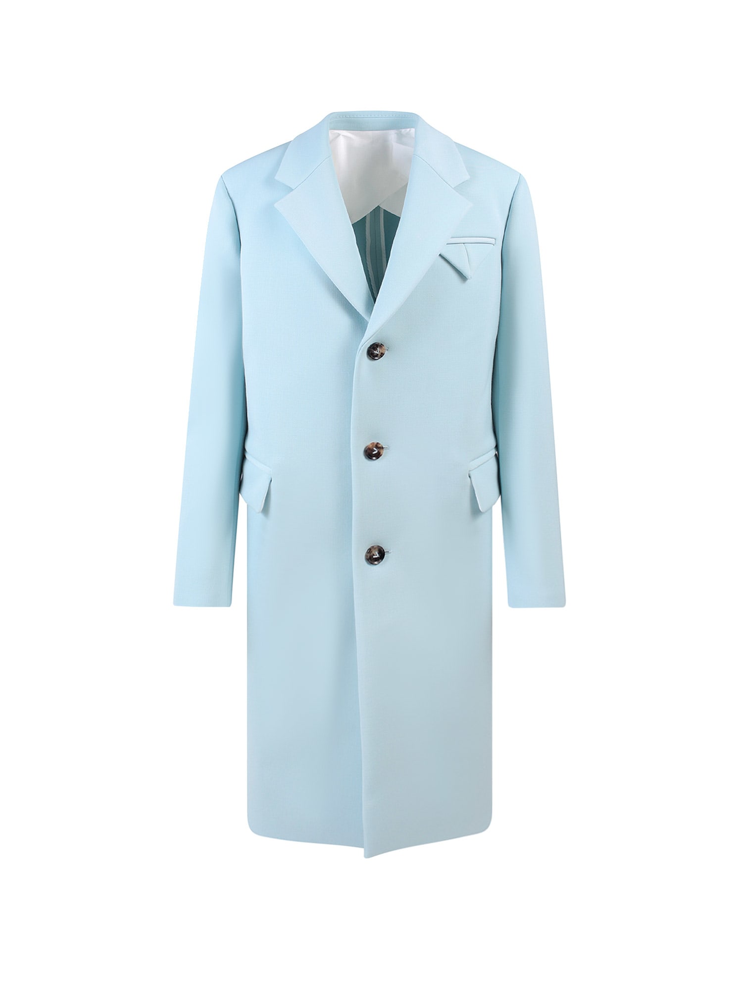 BOTTEGA VENETA PASTEL LIGHT-BLUE TRICOTINE COAT