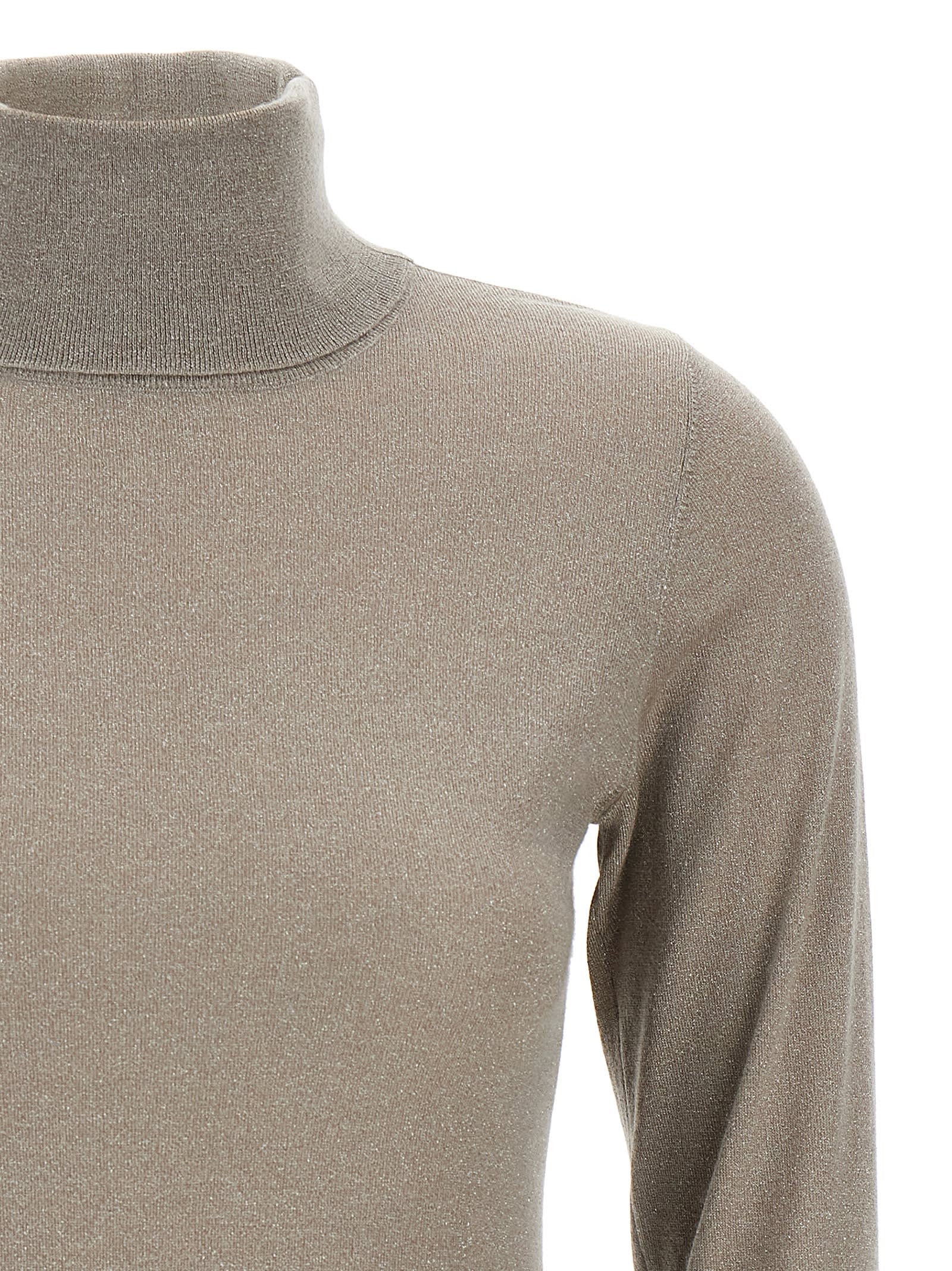 Brunello Cucinelli Sparkling Cashmere And Silk Lightweight Turtleneck Sweater In Neutral