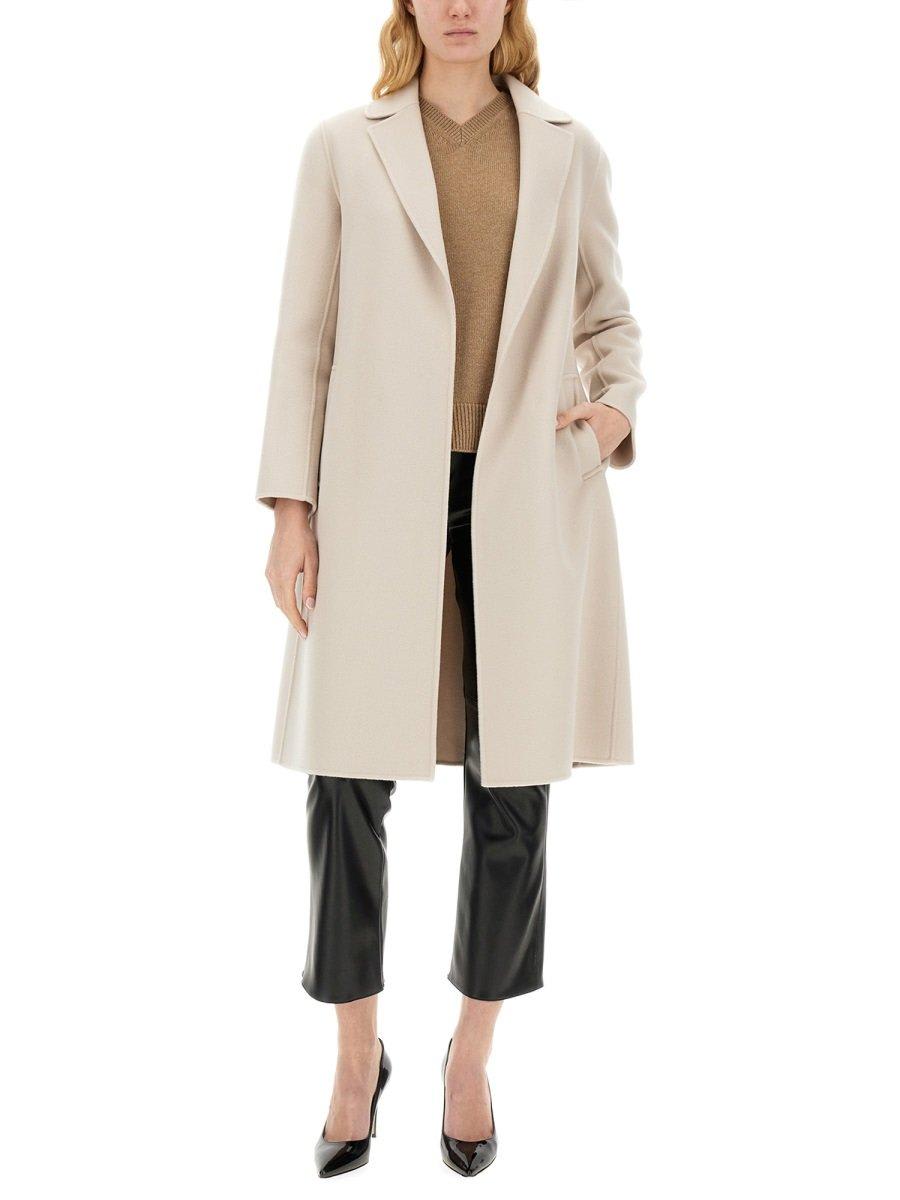 Shop 's Max Mara Belted Long-sleeved Coat In White
