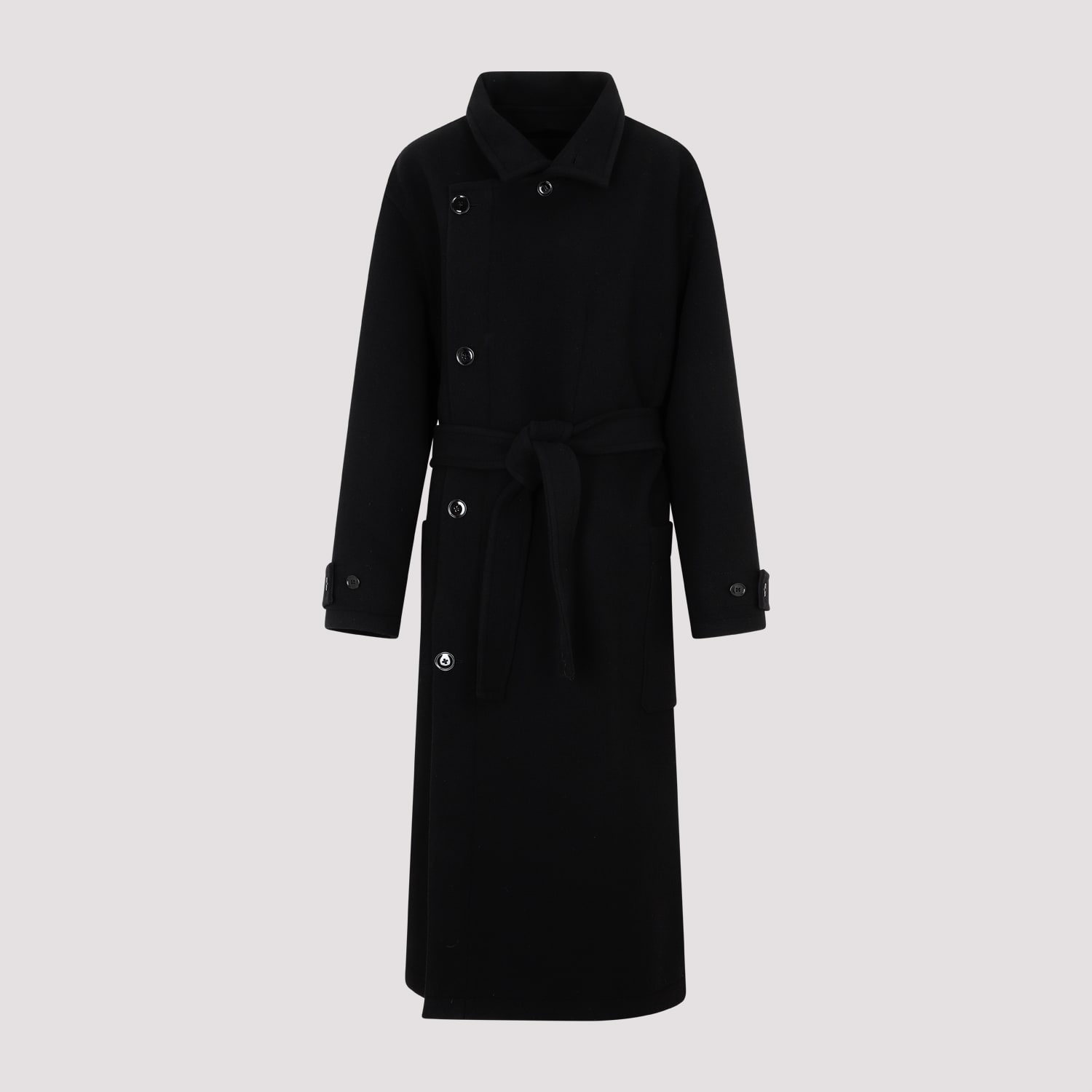 Lemaire Wrap Wool Coat In Black