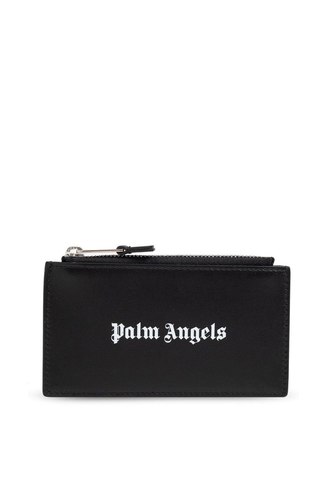 Shop Palm Angels Logo Printed Zipped Cardholder In Black/white