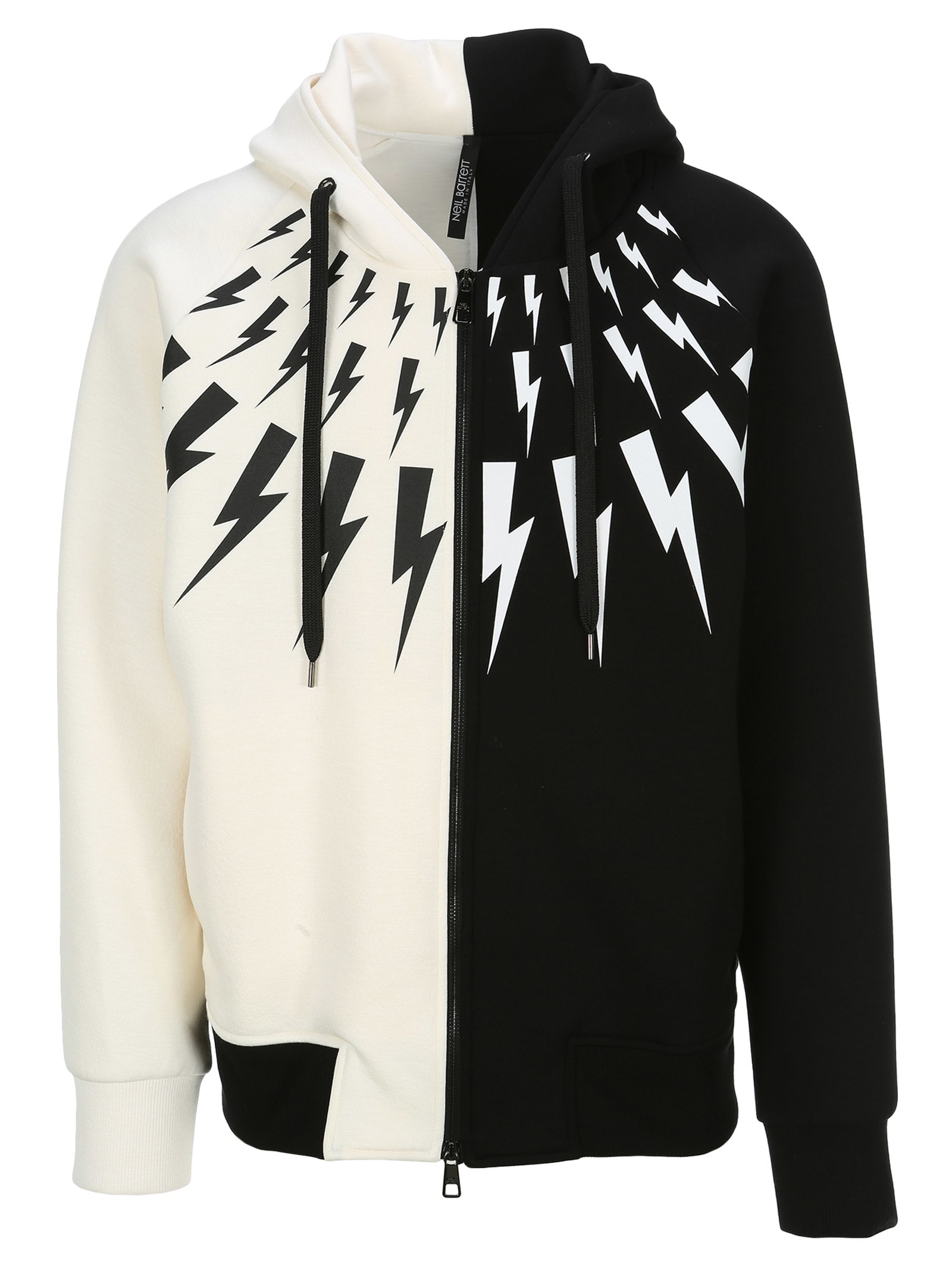 NEIL BARRETT HALF FAIR-ISLE THUNDERBOLT LIGHTWEIGHT HOODIE,11270834