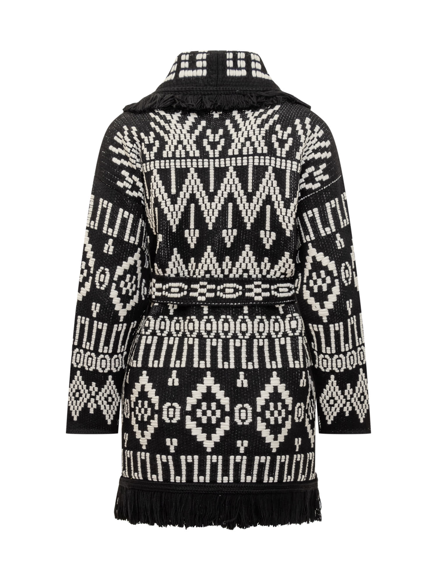 Alanui Geometric Patterned Virgin Wool And Cotton Cardigan In Black-white