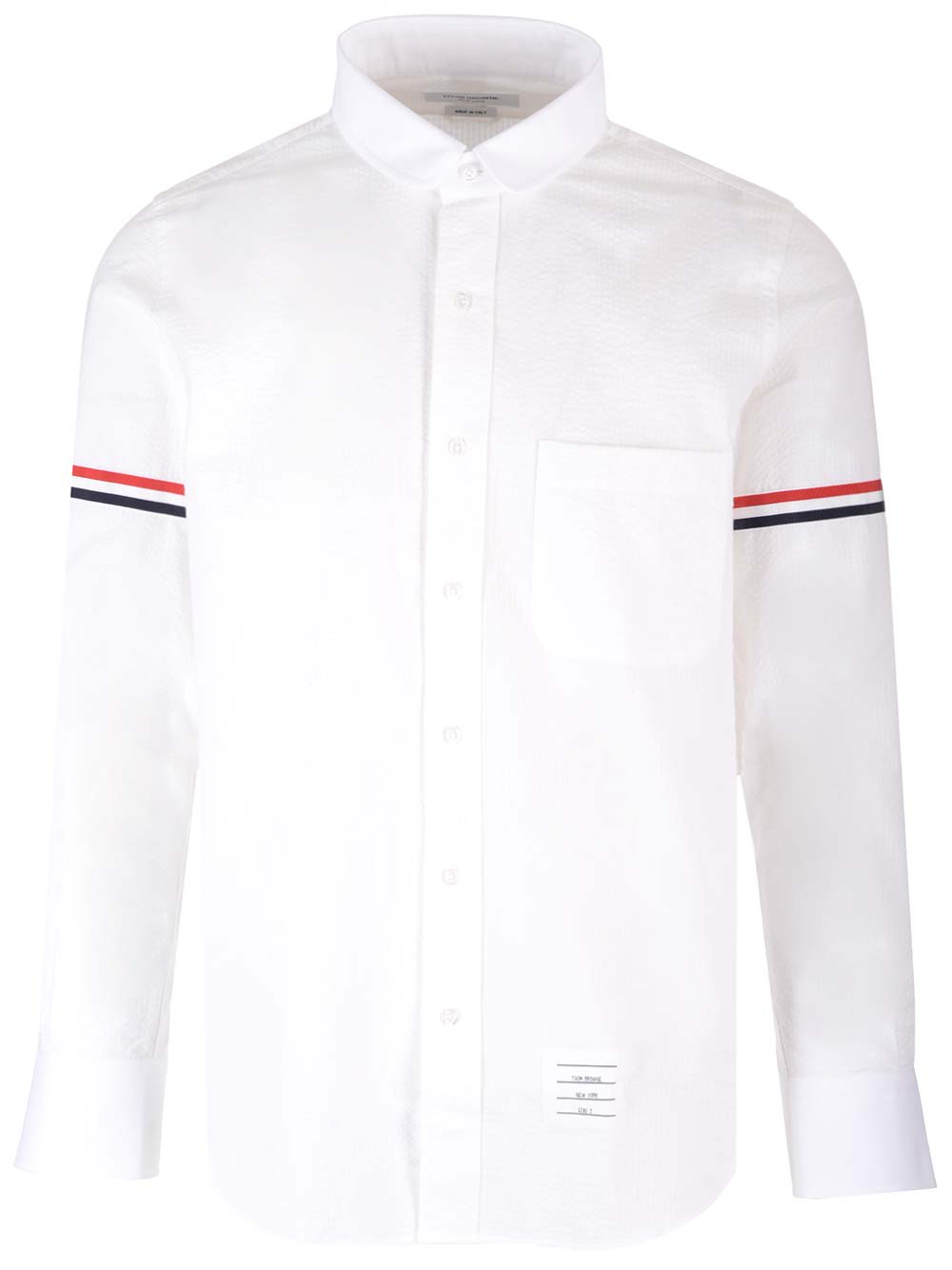 THOM BROWNE WHITE SHIRT WITH STRIPED BANDS