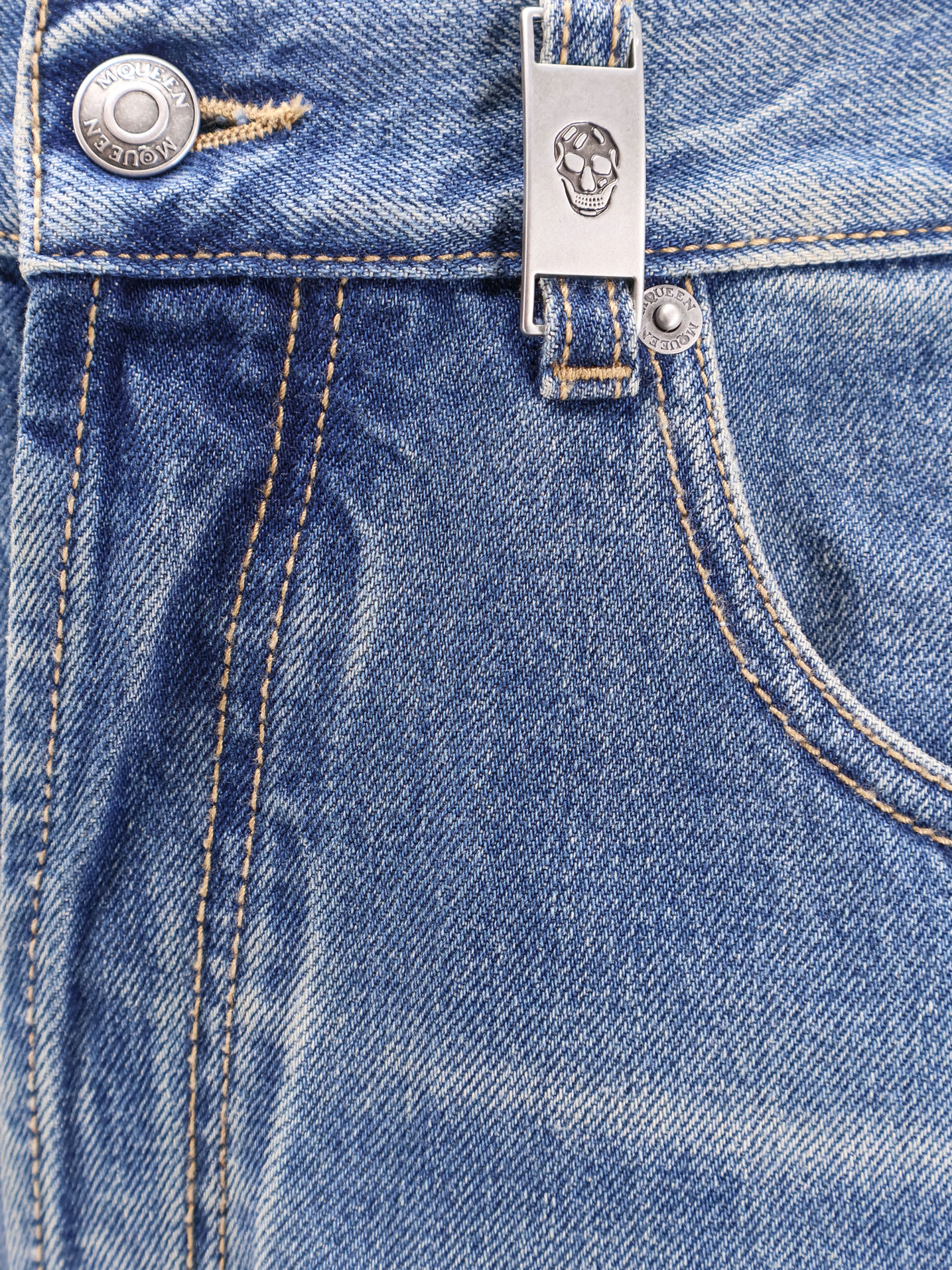 Alexander Mcqueen Blue High Waisted Jeans With Logo Detail On The Loop And Logo Patch On The Rear In In Blue