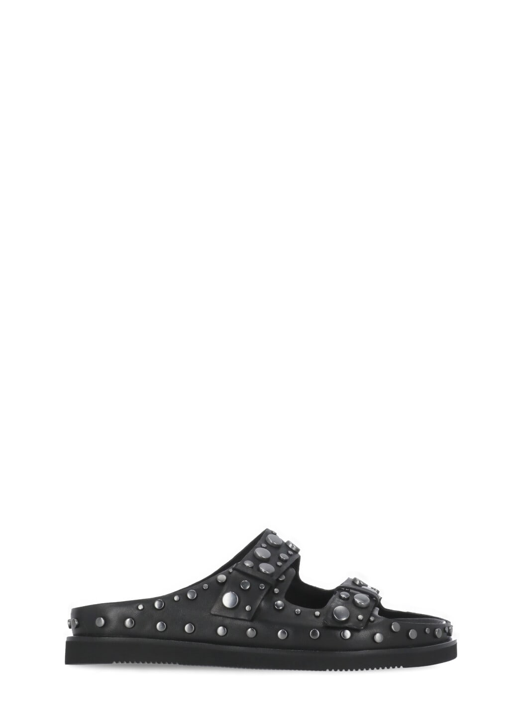 Ash Ultra Black Leather Studded Two Bar Mules