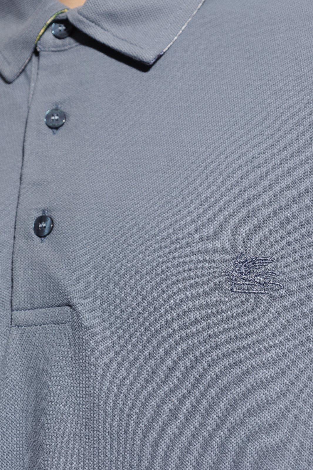 Shop Etro Logo Embroidered Short-sleeved Polo Shirt In Avio 3
