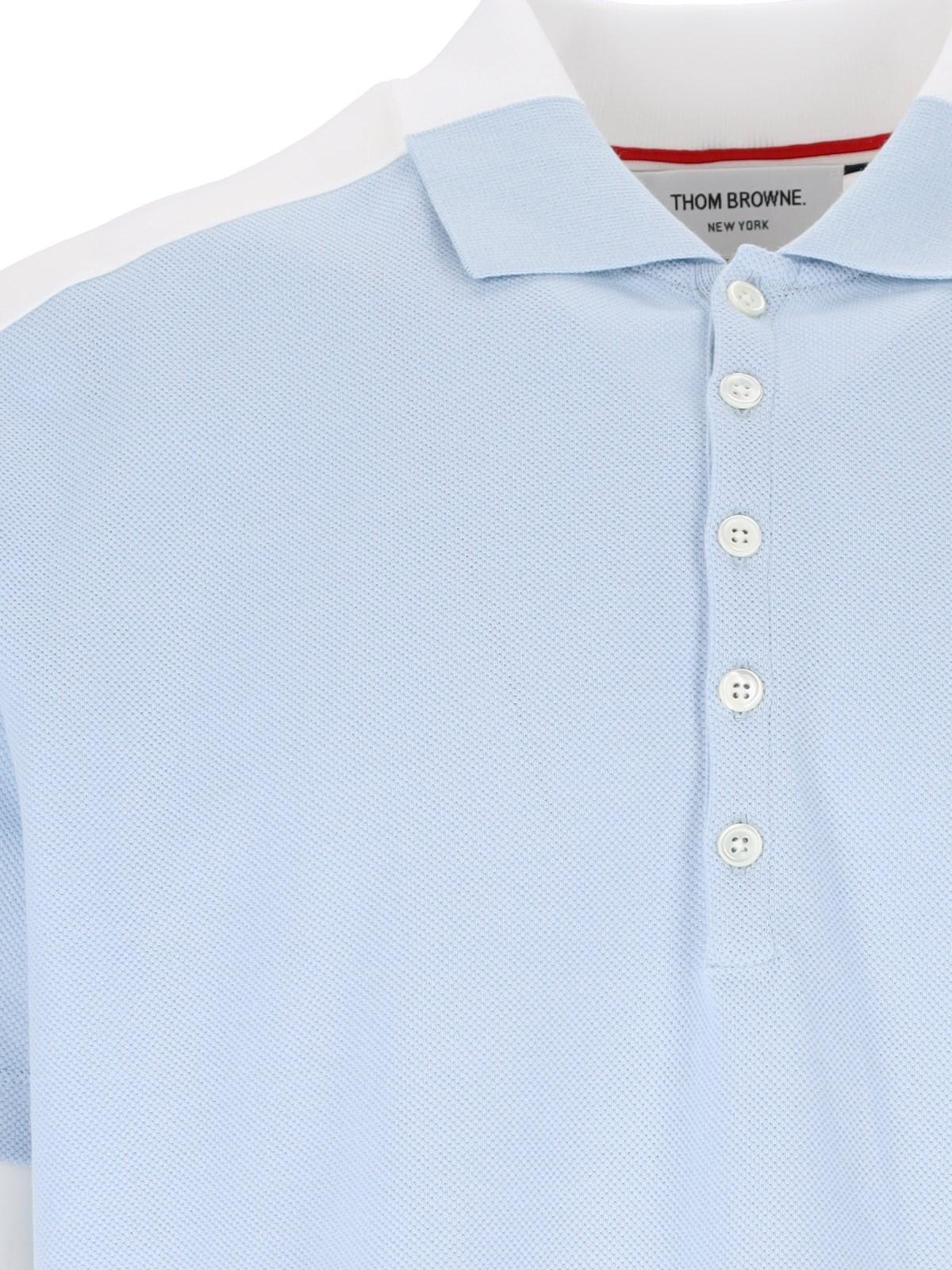 Shop Thom Browne Color Block Polo Shirt In Clear Blue