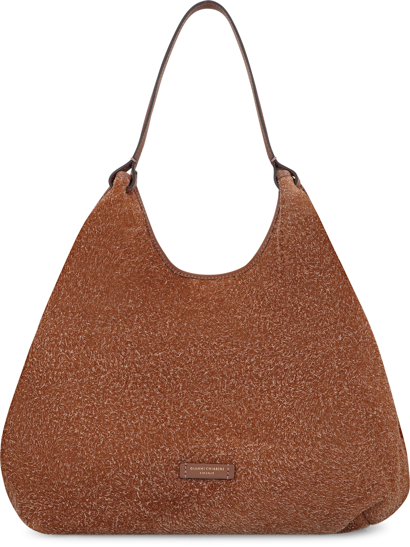 Gianni Chiarini Suede Shoulder Bag Gold-tone Hardware In Sand