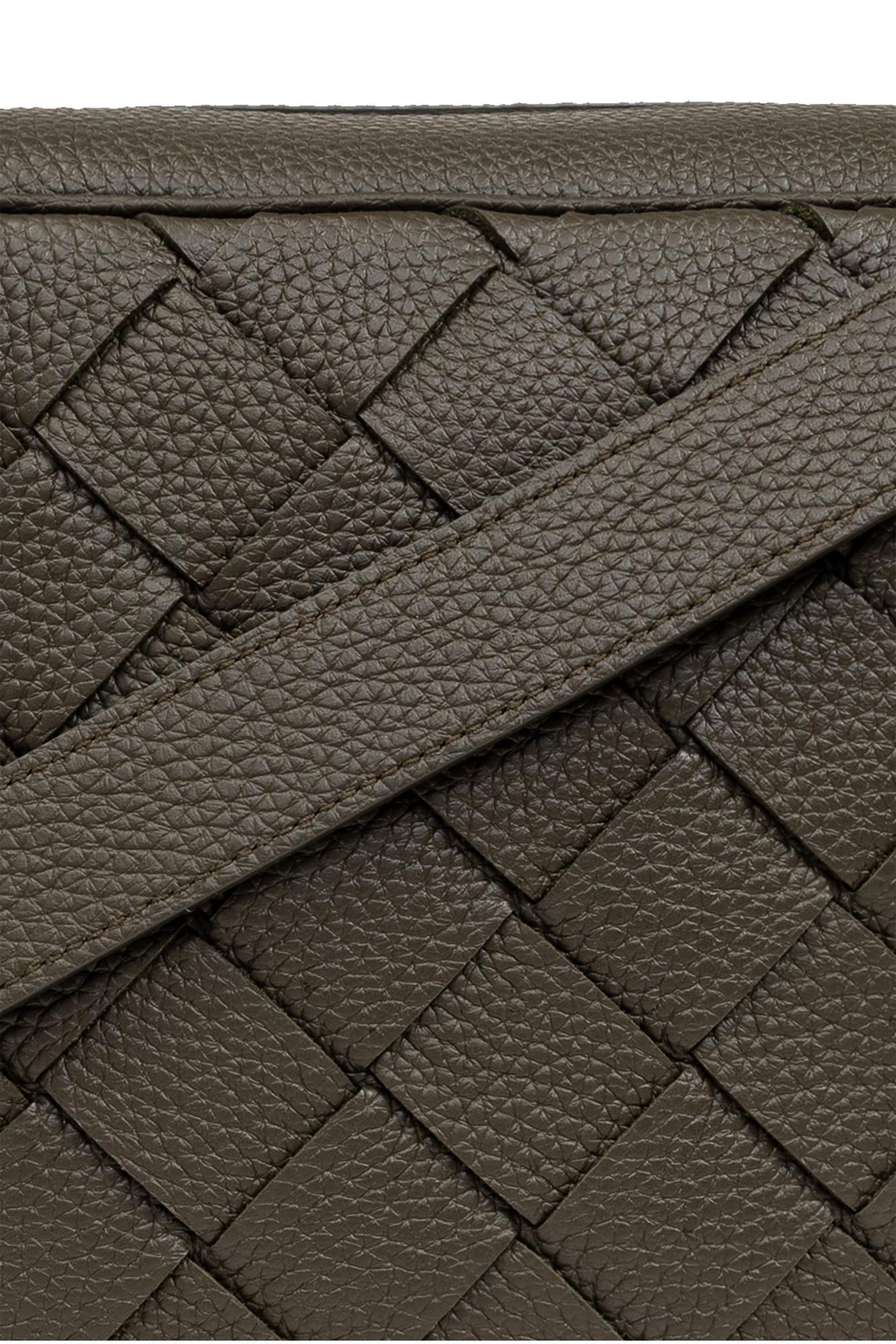 Shop Bottega Veneta Leather Shoulder Bag In Kaki Silver