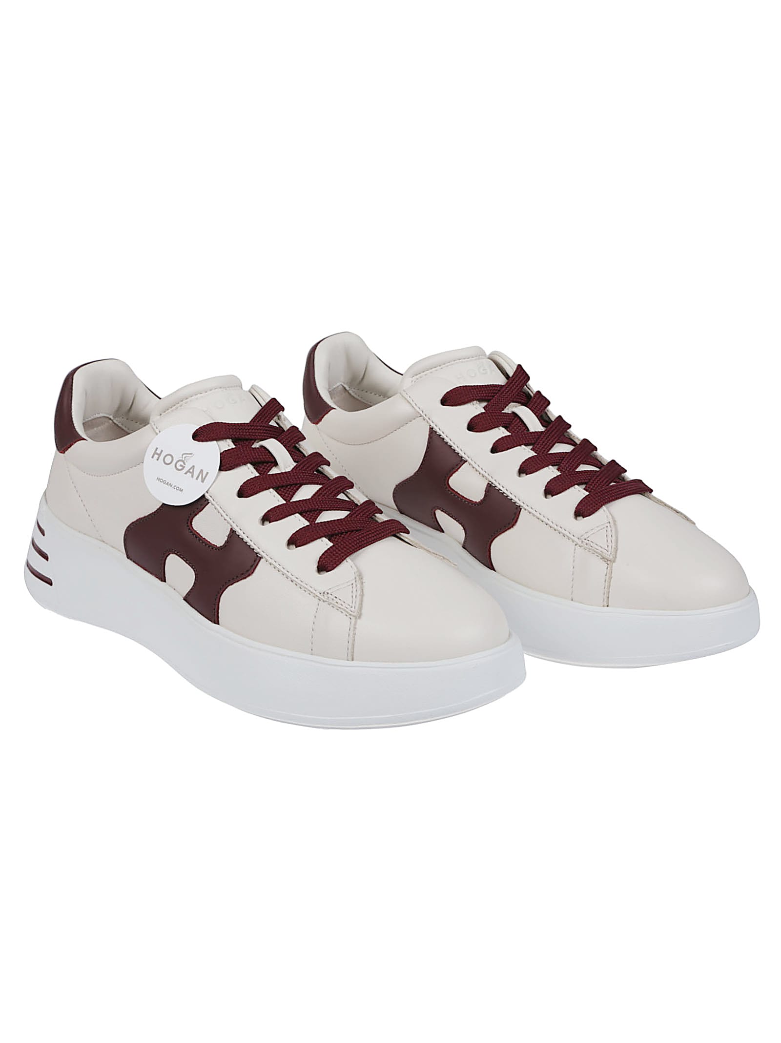 Hogan H564 Ivory Leather Low-top Sneakers In Burgundy