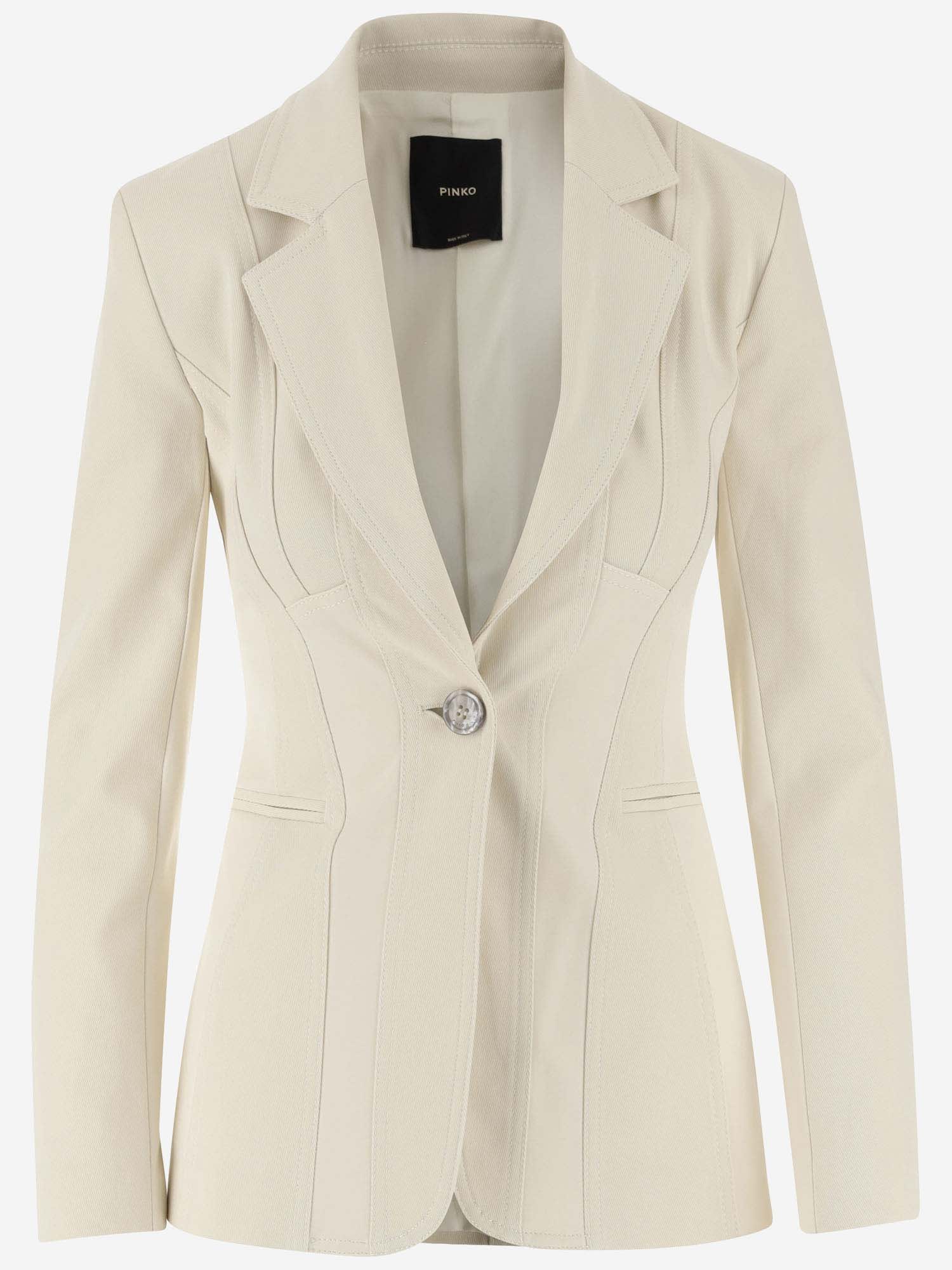 Pinko Single-breasted Stretch Cotton Jacket In Ivory