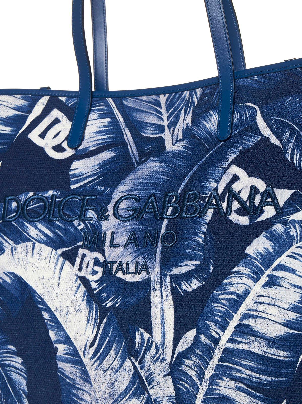 Shop Dolce & Gabbana Leaf Printed Shoulder Bag In Blue