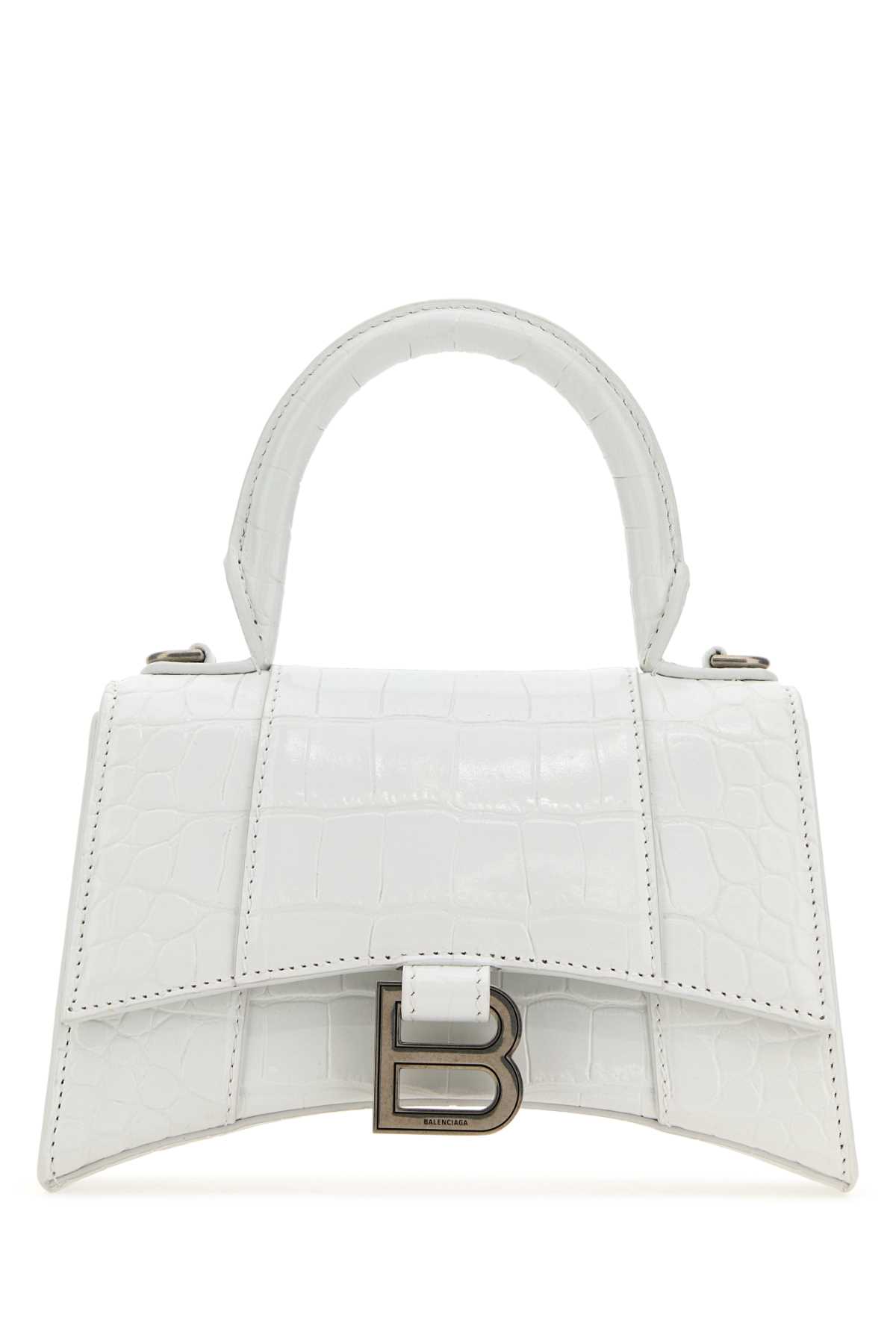 Shop Balenciaga White Leather Xs Hourglass Handbag In Opticwhite