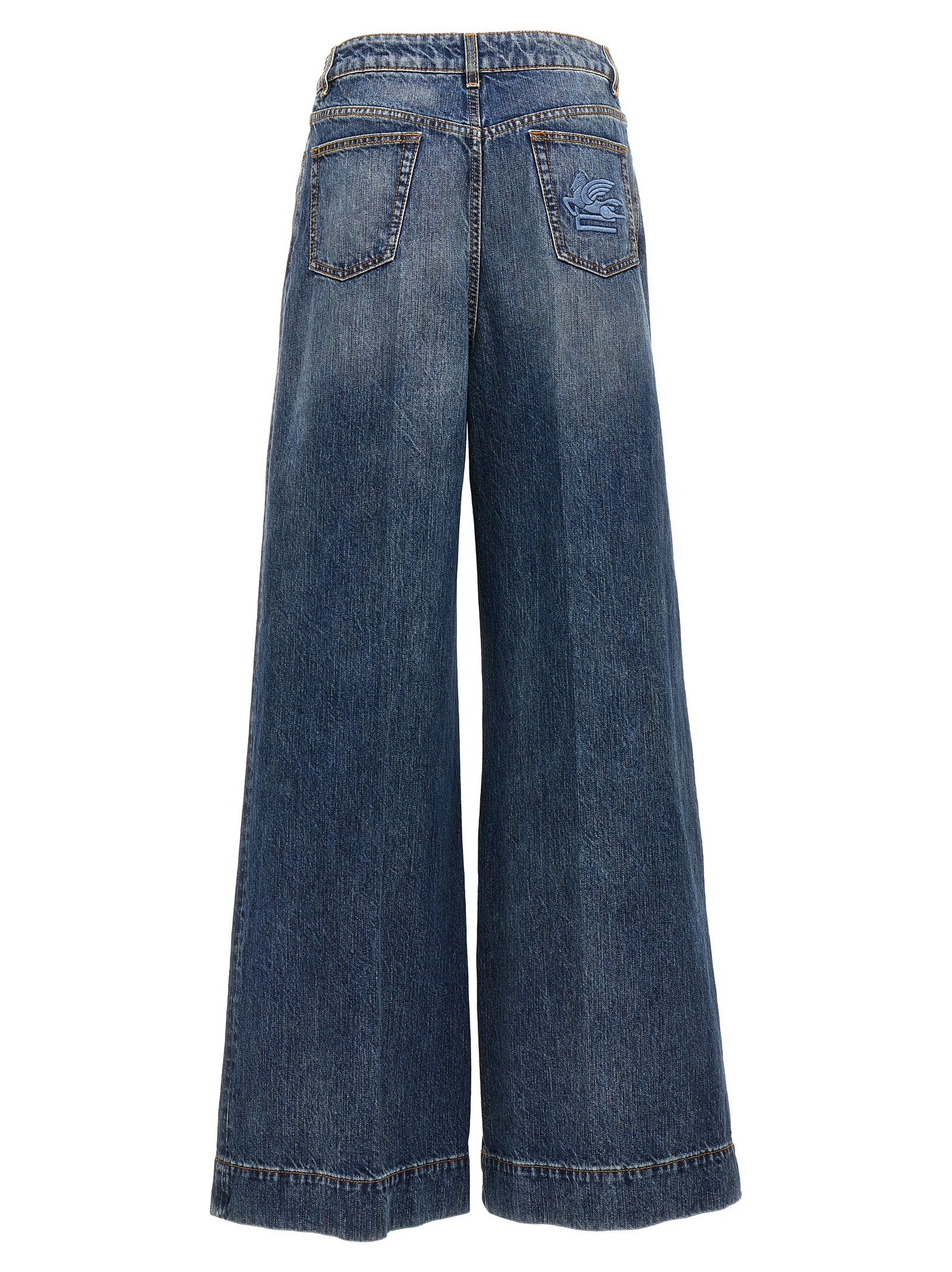Shop Etro Logo Embroidery Jeans In Blue