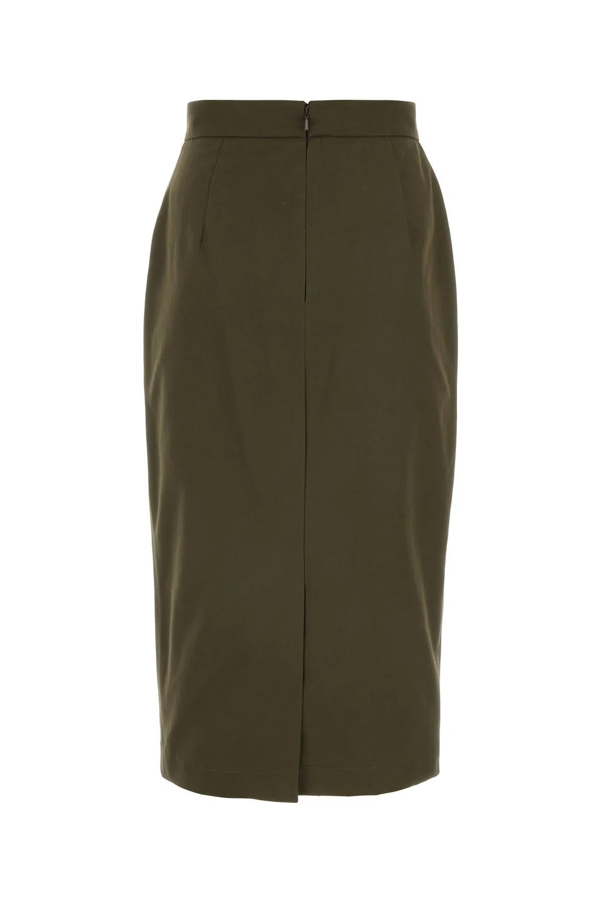 Shop Max Mara Olive Green Cotton Cognac Skirt In Military Green