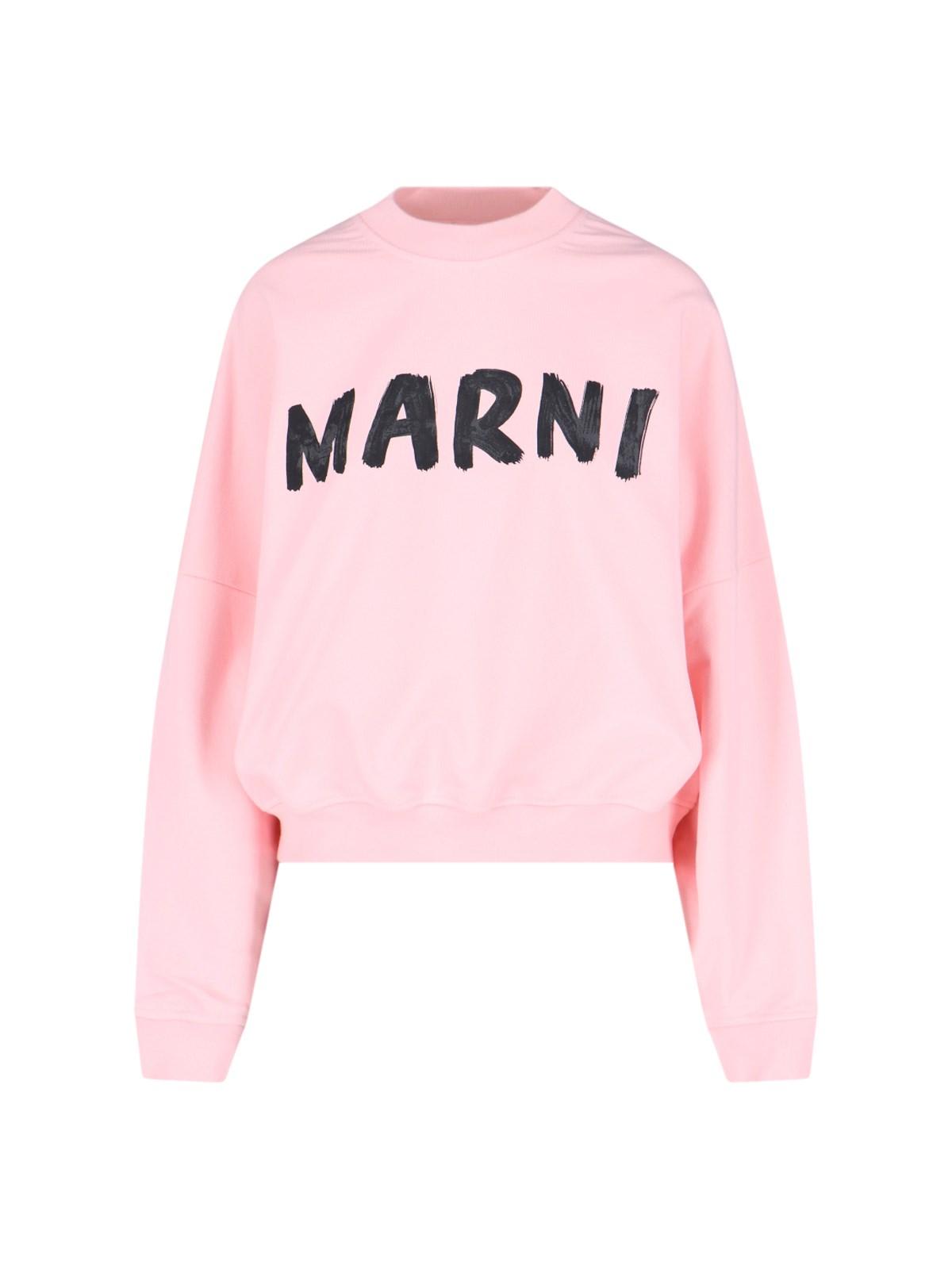 Marni Ribbed Logo Knit Crewneck With Dropped Shoulders In Pink
