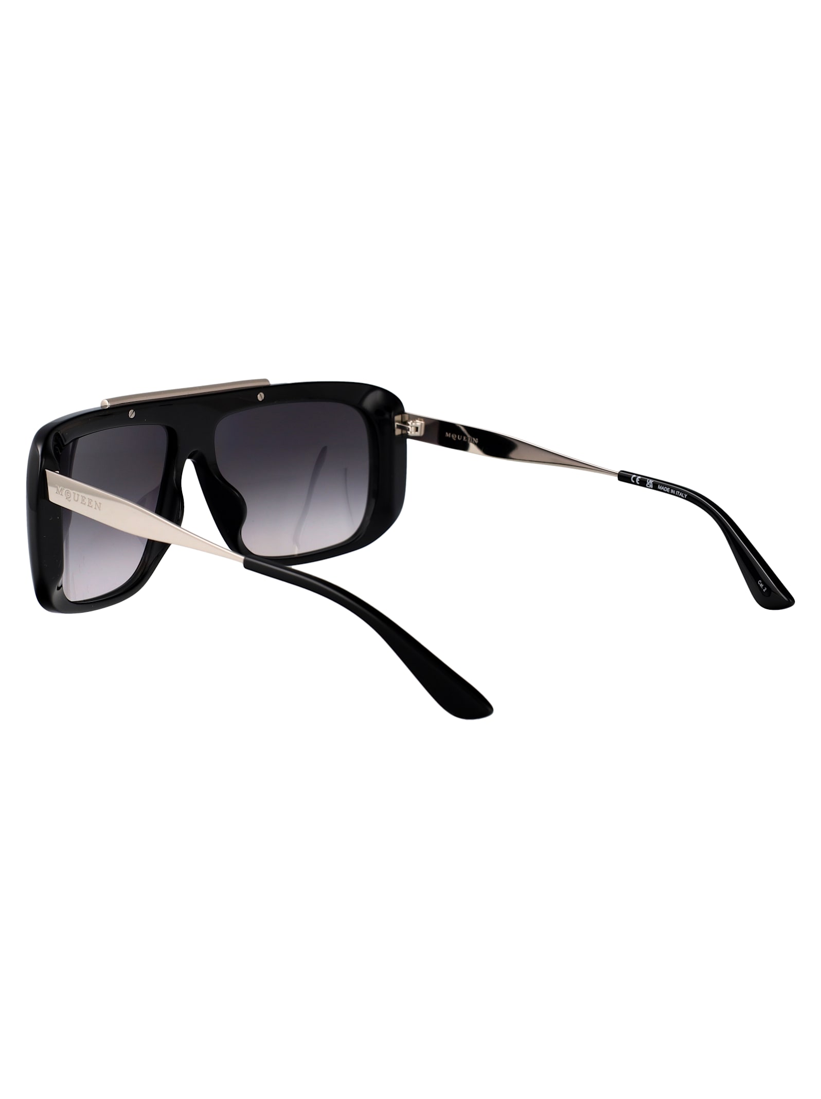 Alexander Mcqueen Black-silver-grey Recycled Acetate Sunglasses In Black