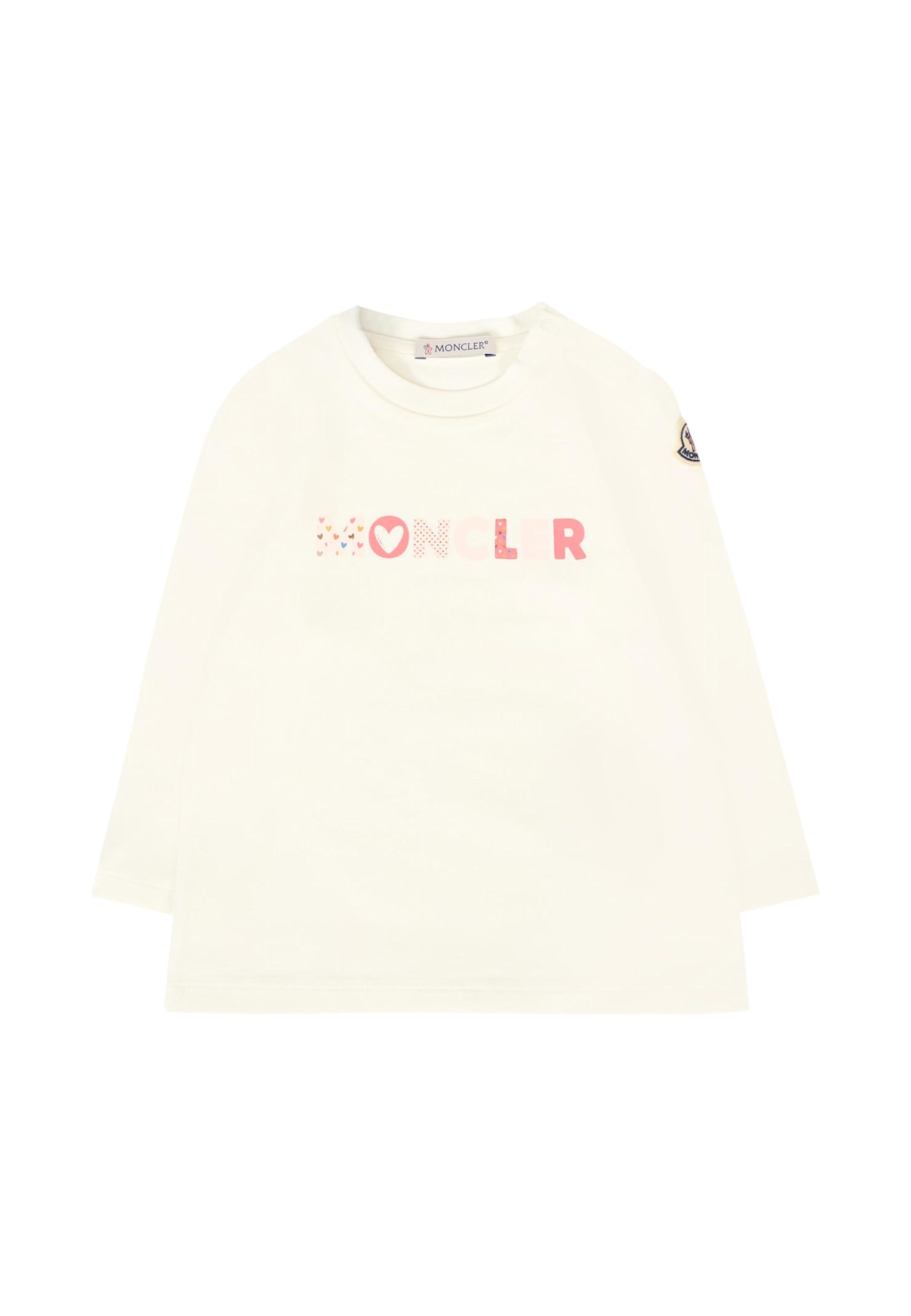 Moncler Ivory T-shirt For Baby Girl With Logo In White