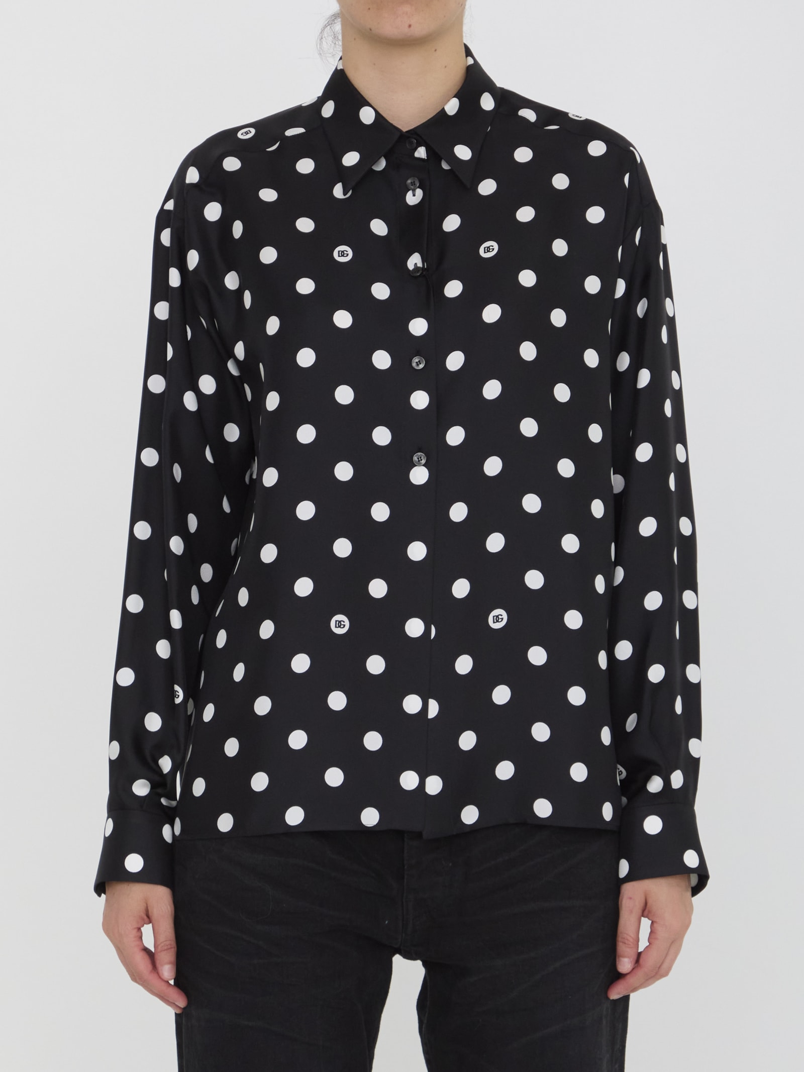 Shop Dolce & Gabbana Shirt With Polka-dot Print In Black