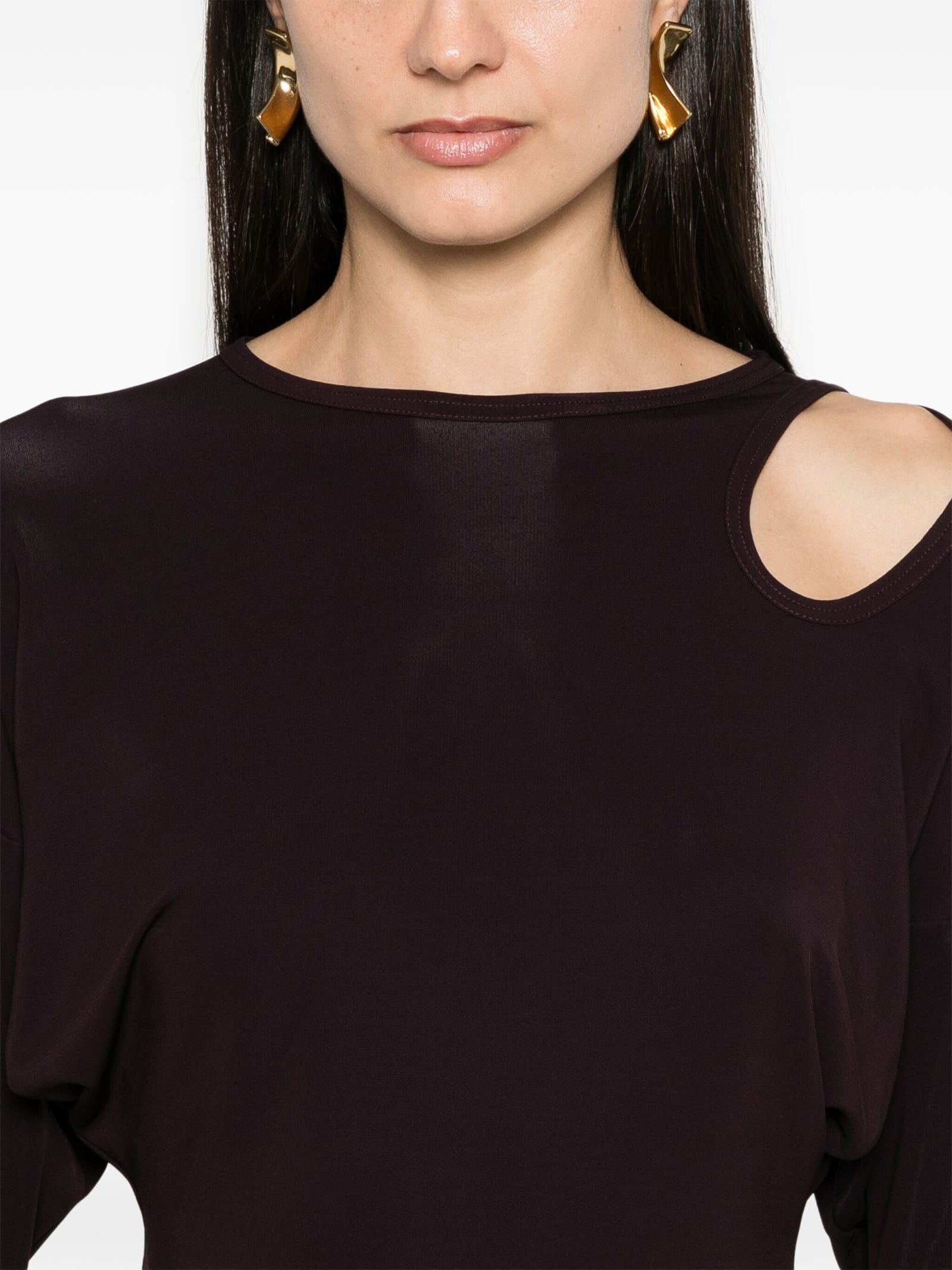 Shop Victoria Beckham Twist Detail Jersey Top In Deep Mahogany