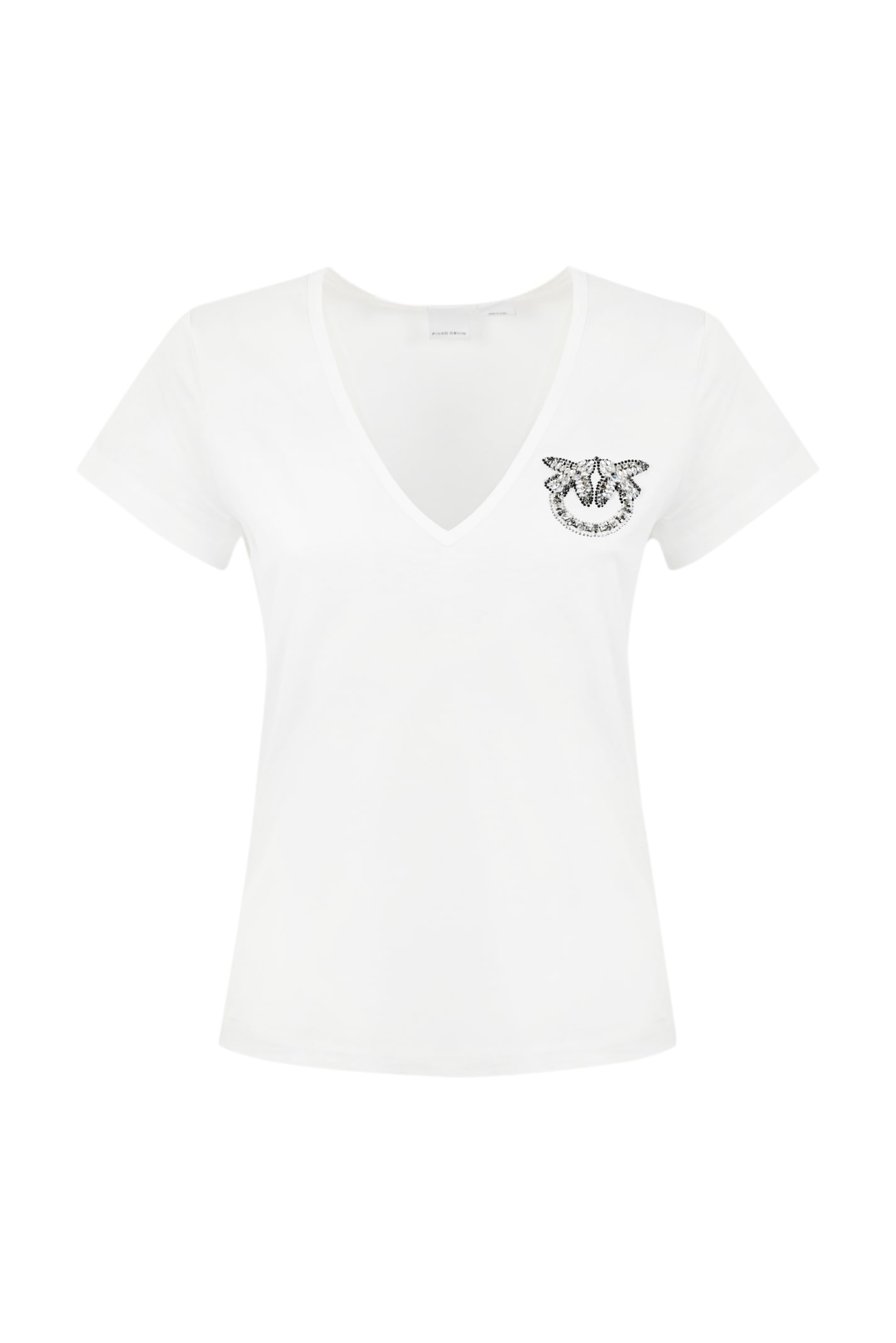 Shop Pinko T-shirt With Love Birds Jewel Logo In White