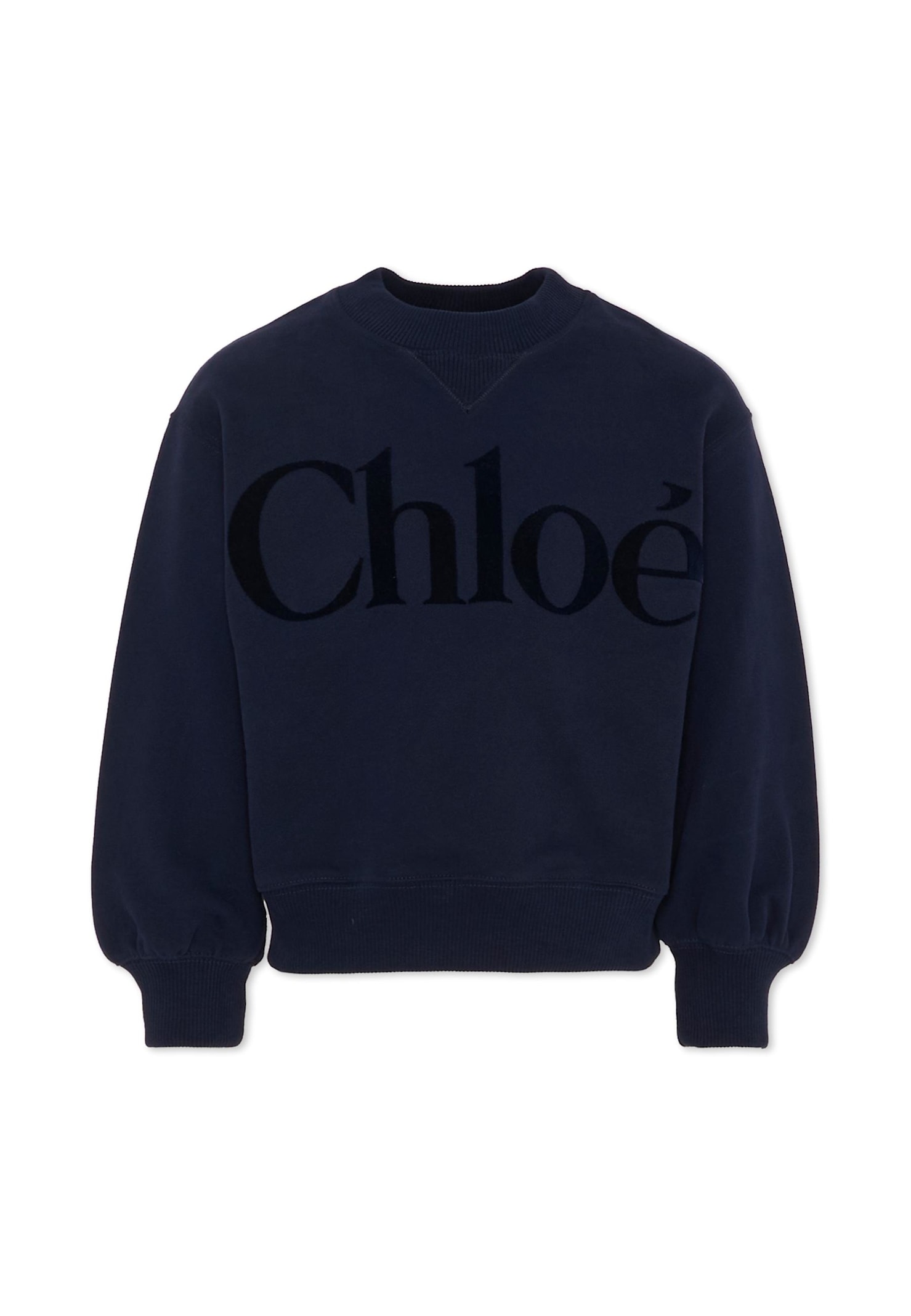 Chloé Blue Sweatshirt For Girl With Velvet Logo In Blue
