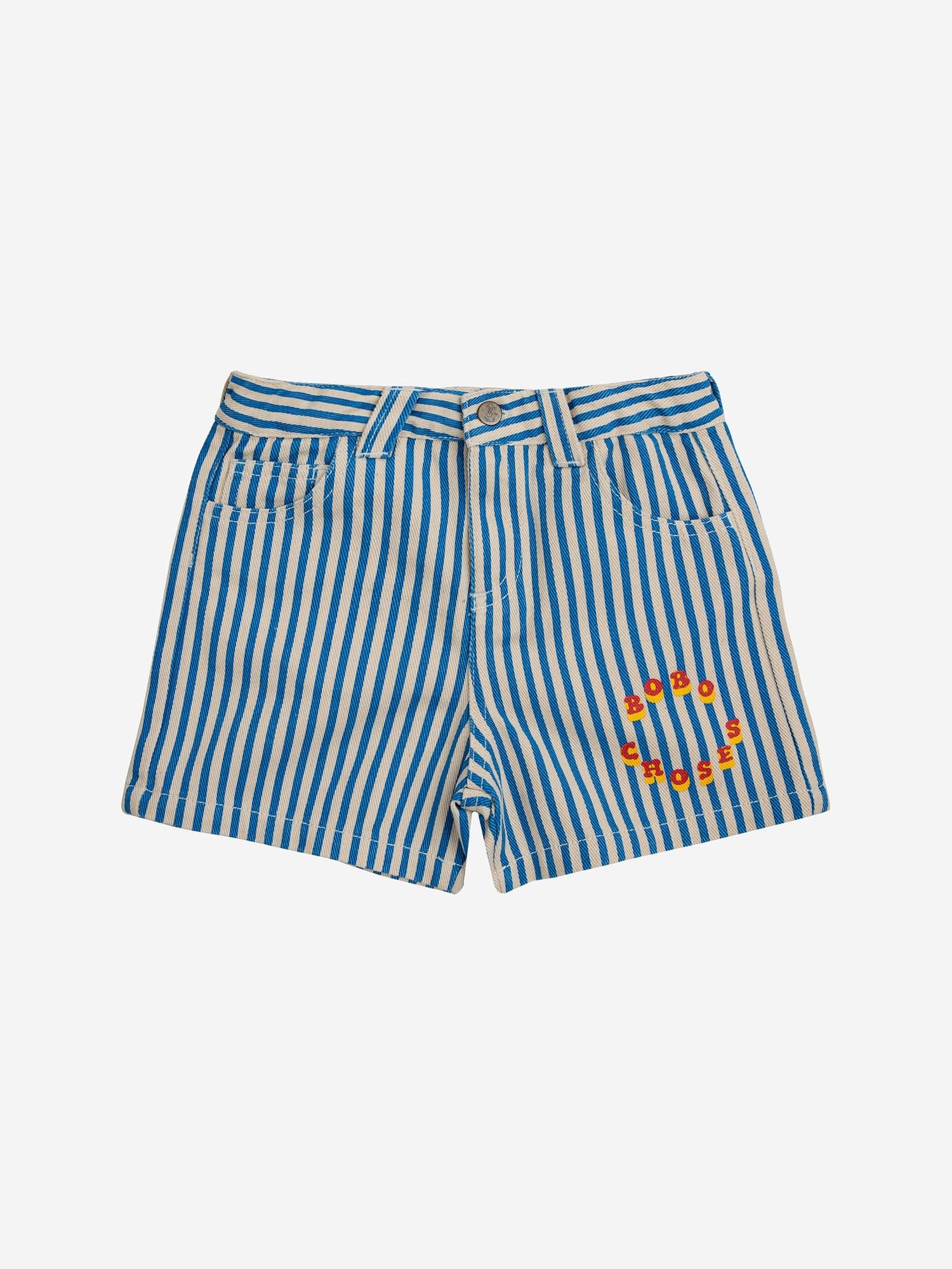 Bobo Choses Striped Shorts With Logo For Kids In Blue