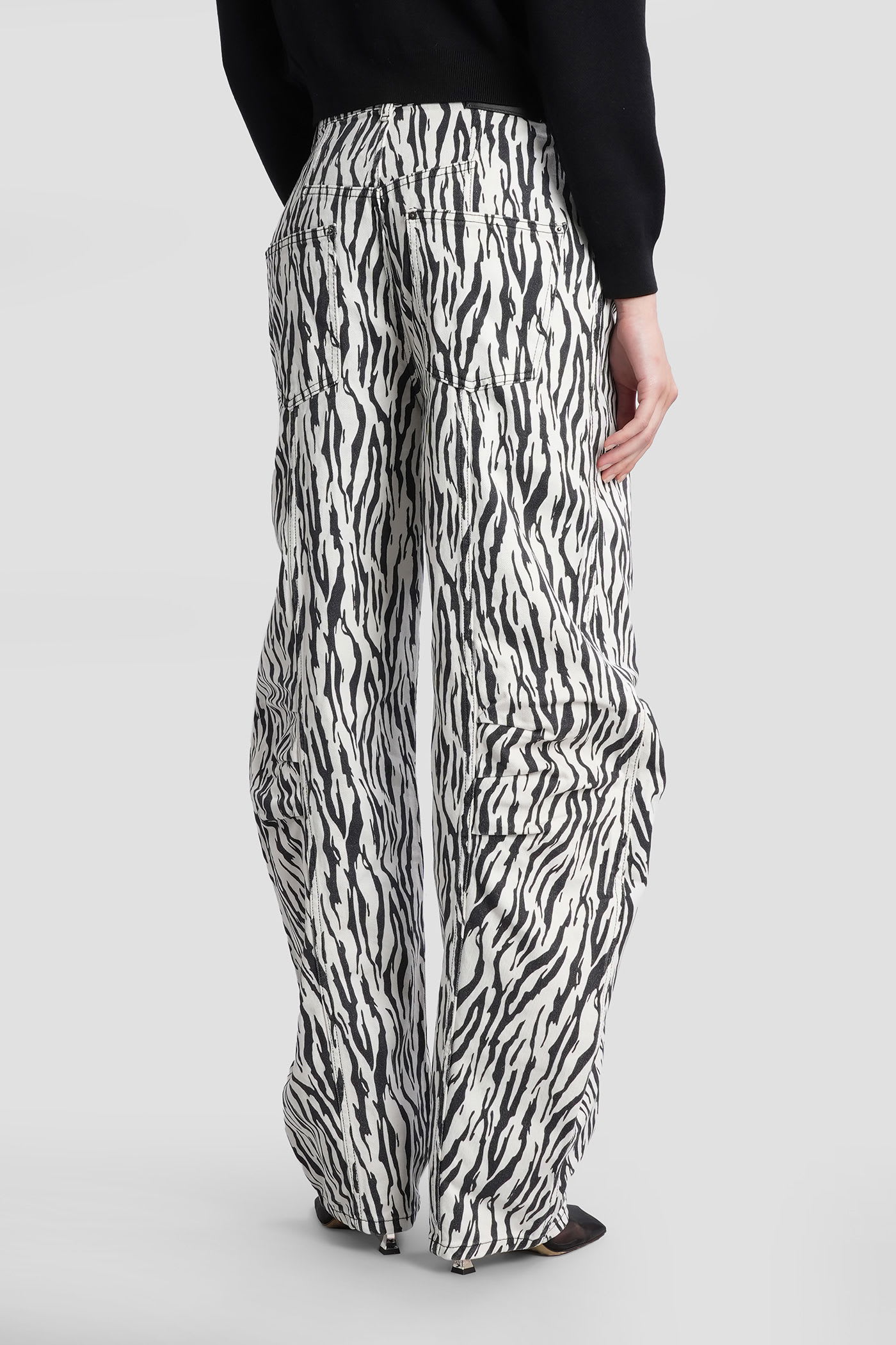 Rotate Birger Christensen Zebra Print Cargo Trousers With Back Pockets In Multi