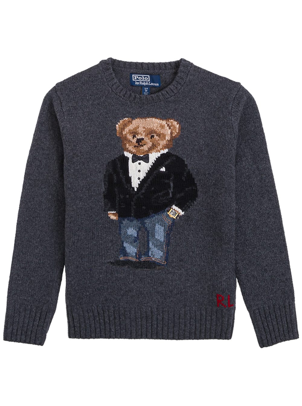Polo Ralph Lauren Grey Wool Blend Sweater With Bear Logo